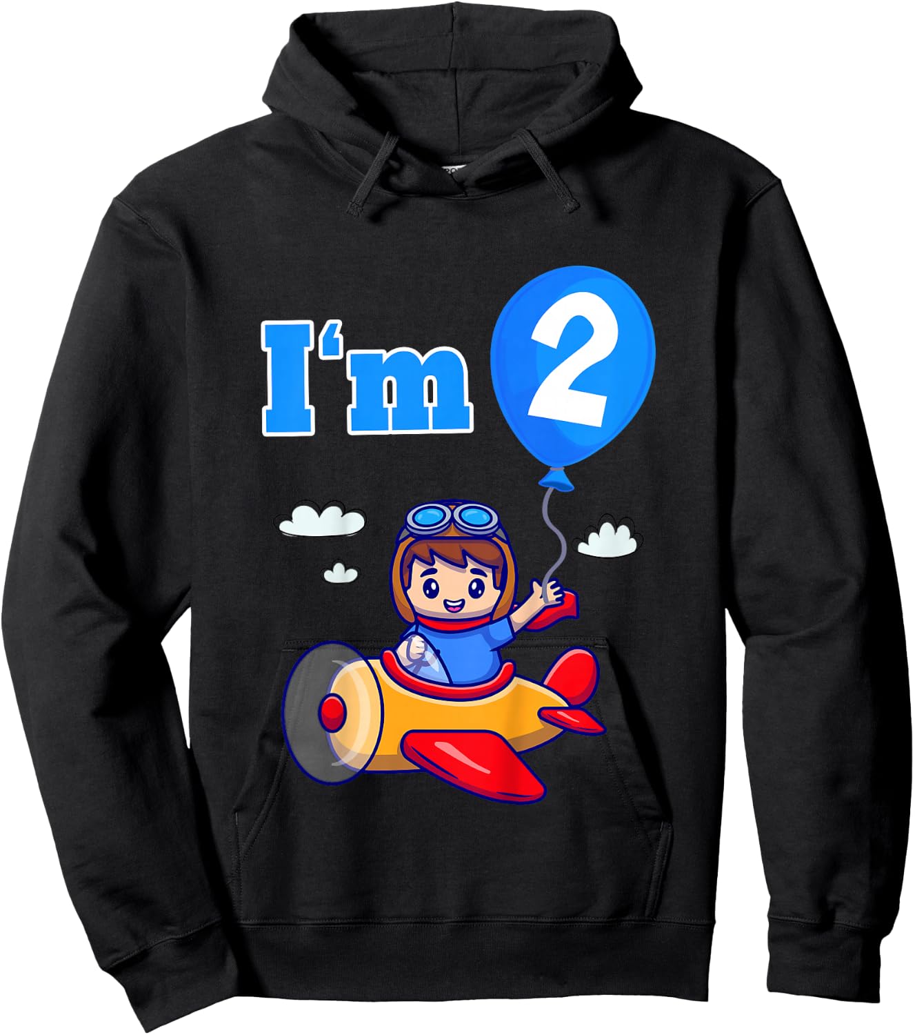 Kids Pilot Airplane Plane I'm 2 Two Second 2nd Birthday Boys Hoodie - Hoodie | Black