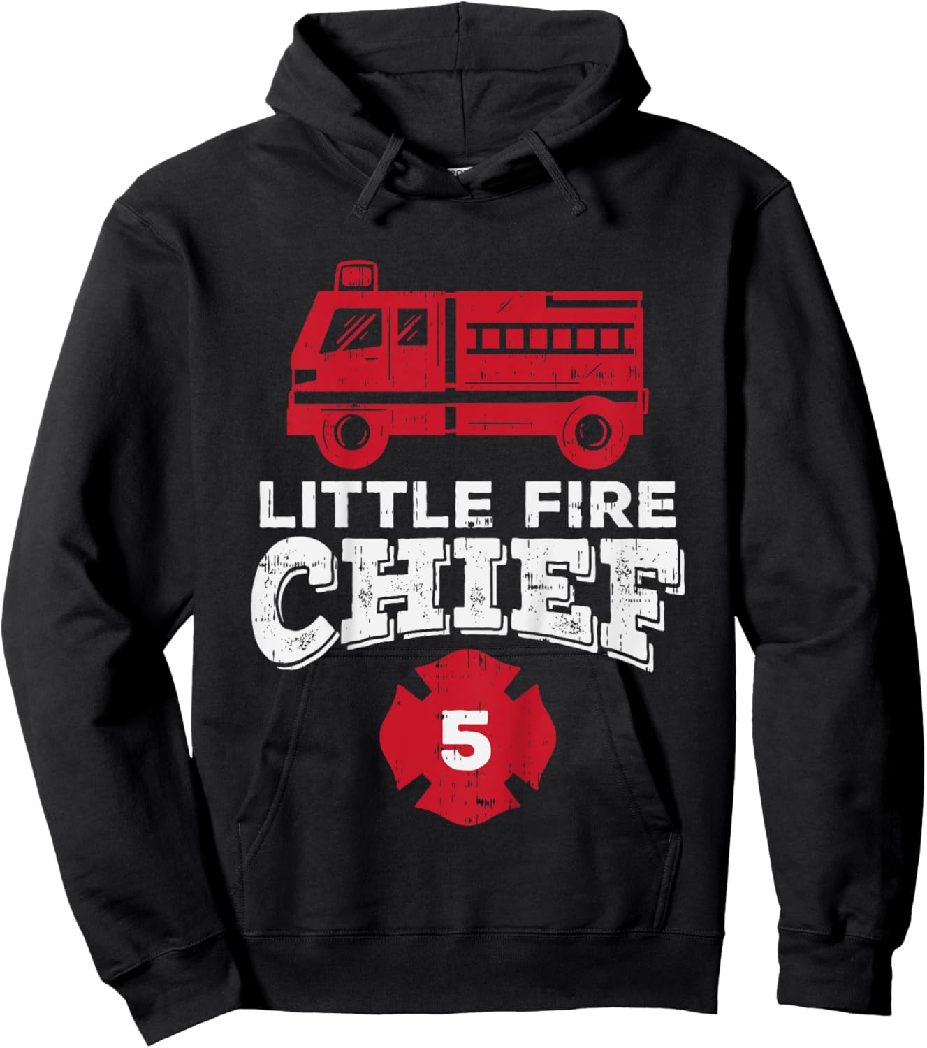 Kids Little Fire Chief 5 Truck 5th Birthday Firefighter Boys Gift Hoodie - Hoodie | Black
