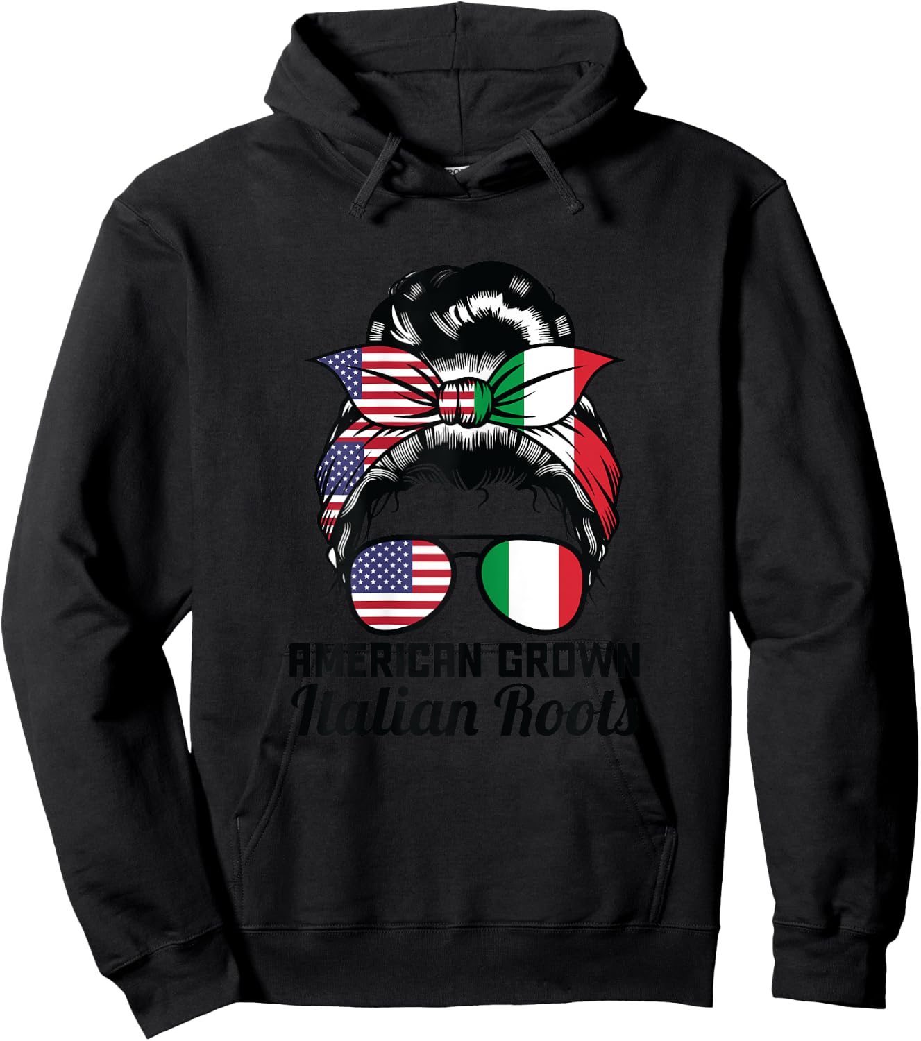 American grown Italian roots Messy Bun Italy Hoodie - Hoodie | Black