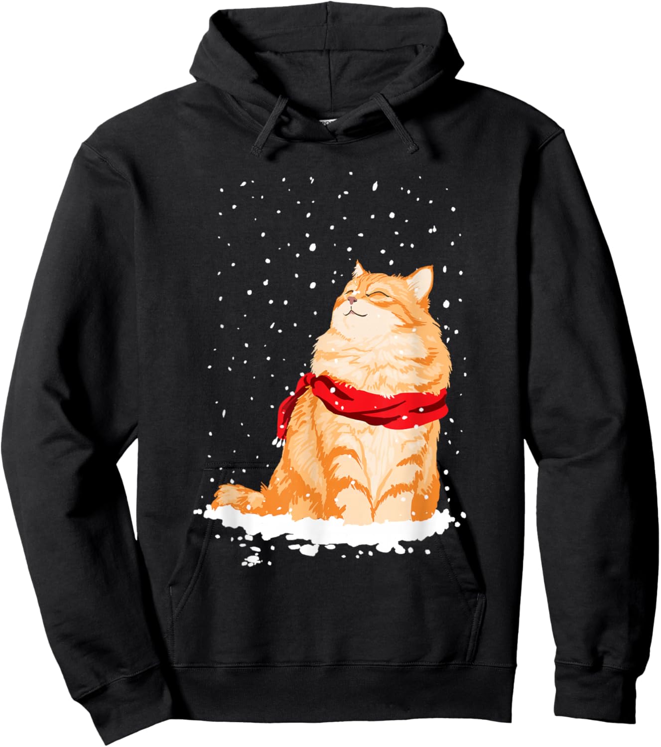 Cat Standing in The Snow Winter Christmas Cat Lover Hoodie - Hoodie | Black