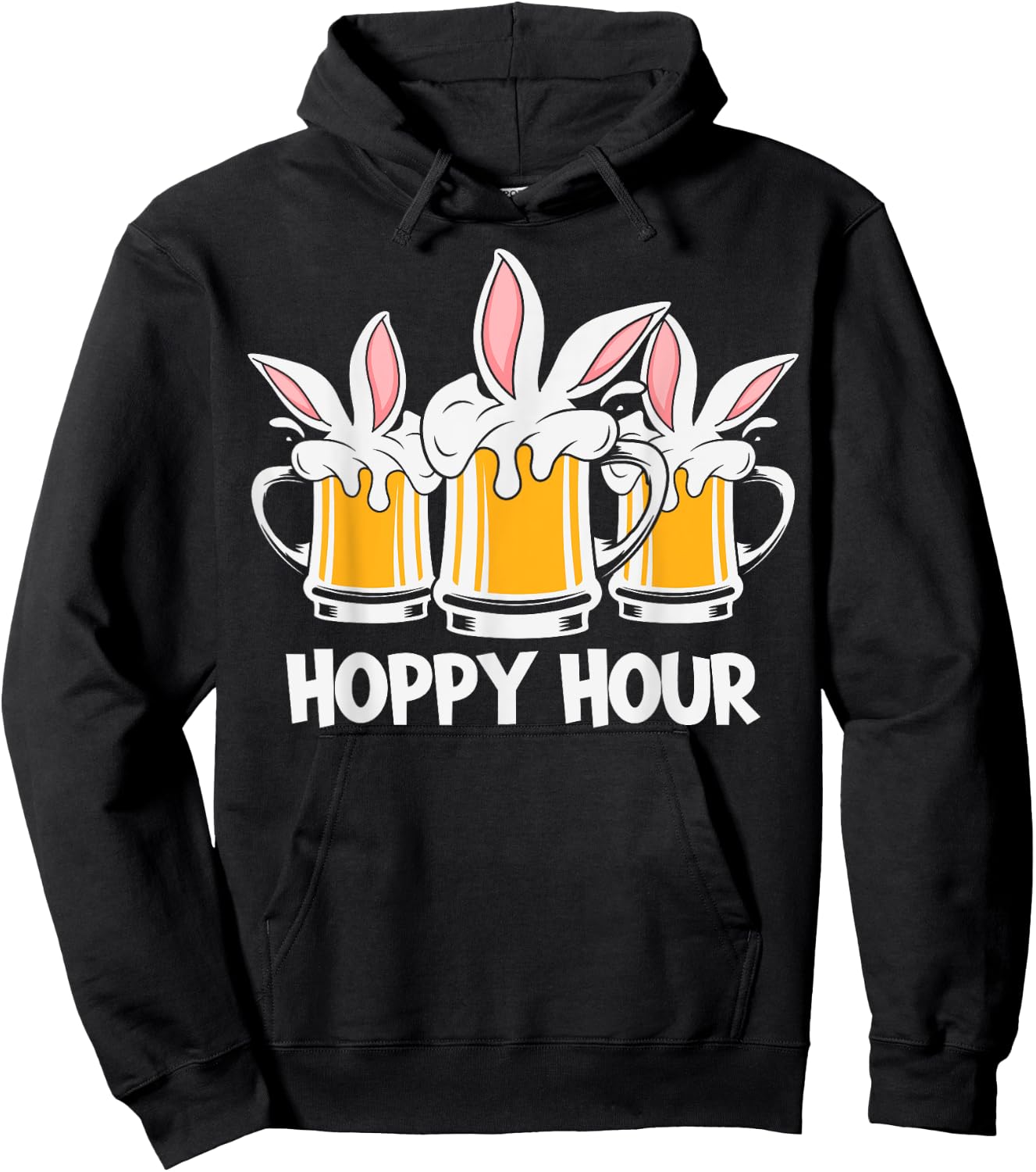 Hoppy Hour Funny Easter Beer Pints Bunny Ears Drinking Gift Hoodie - Hoodie | Black