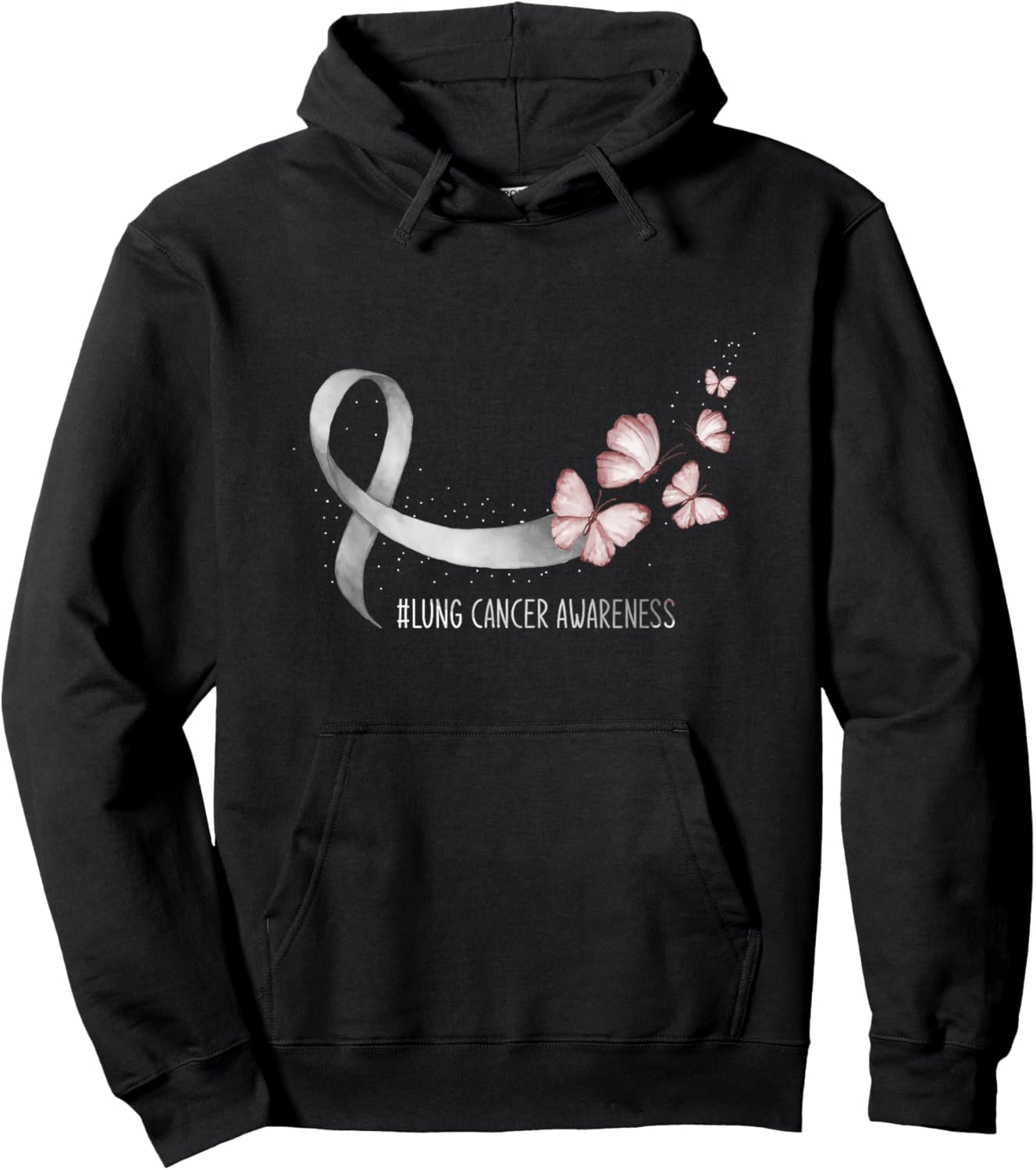 Butterfly White Ribbon Lung Cancer Awareness Hoodie - Hoodie | Black