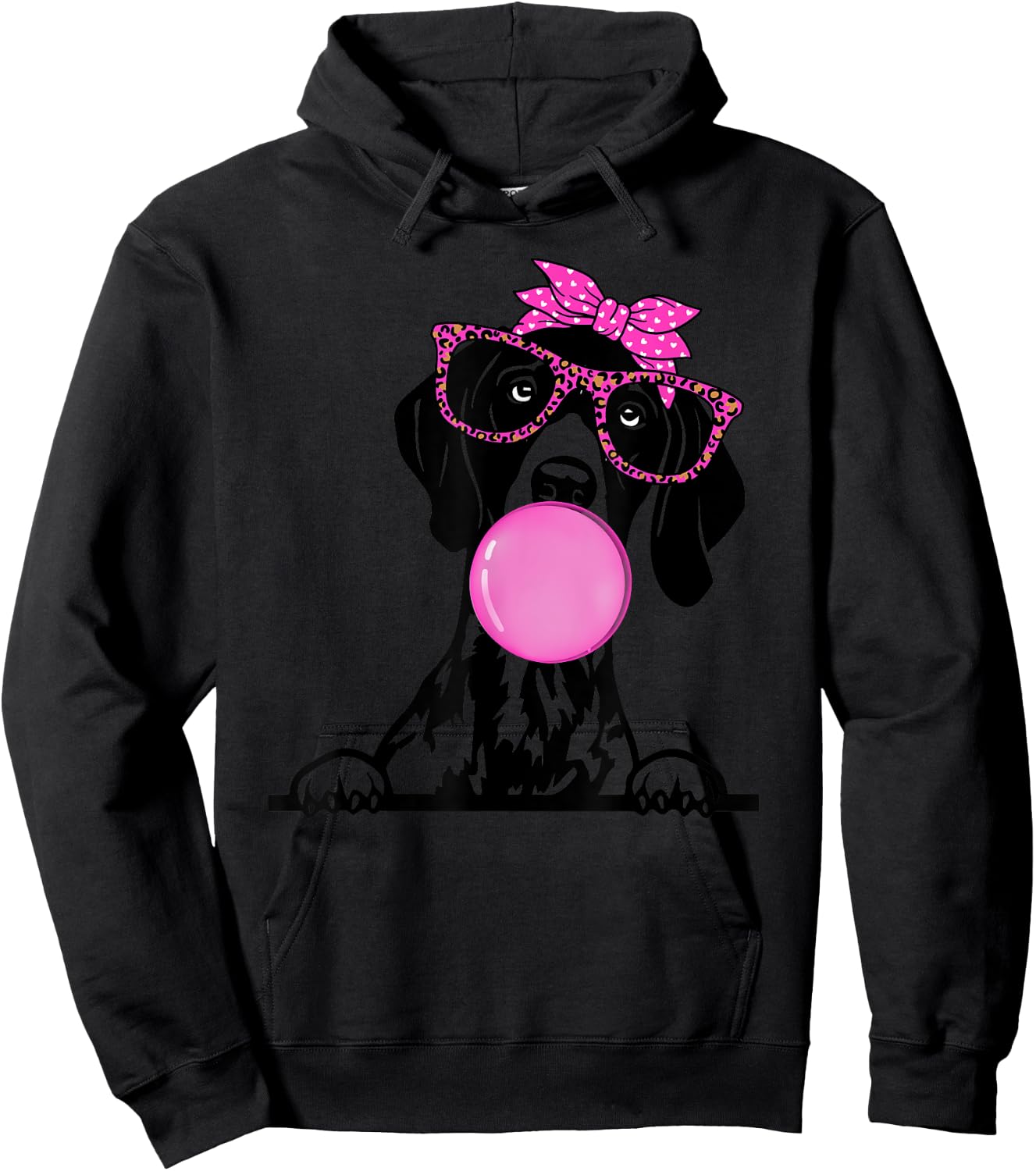 German Shorthaired Pointer with bubble gum bandana glasses Hoodie - Hoodie | Black