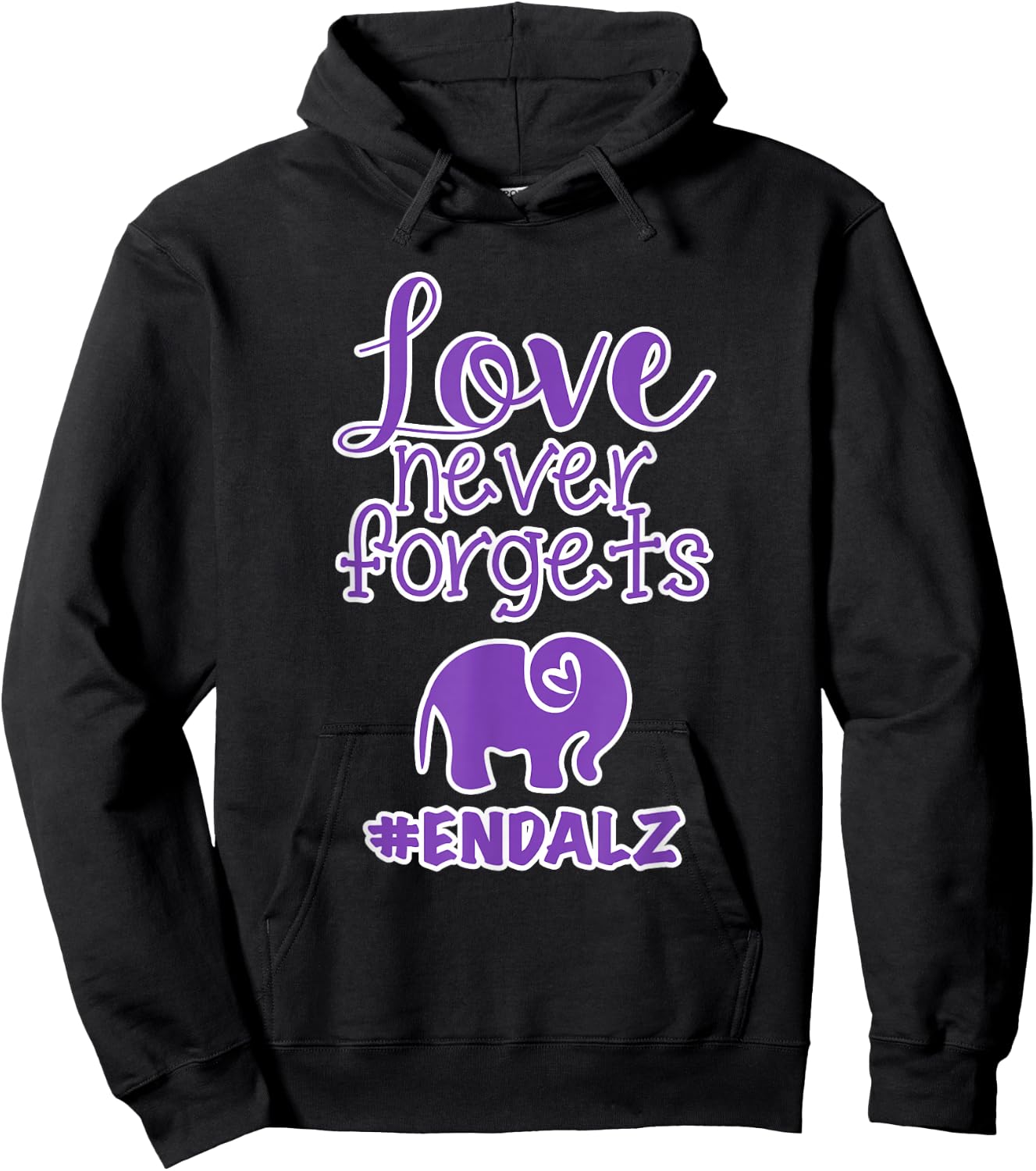End Alz Alzheimers Walk Love Never Forgets Elephant Heart Hoodie - Hoodie | Black