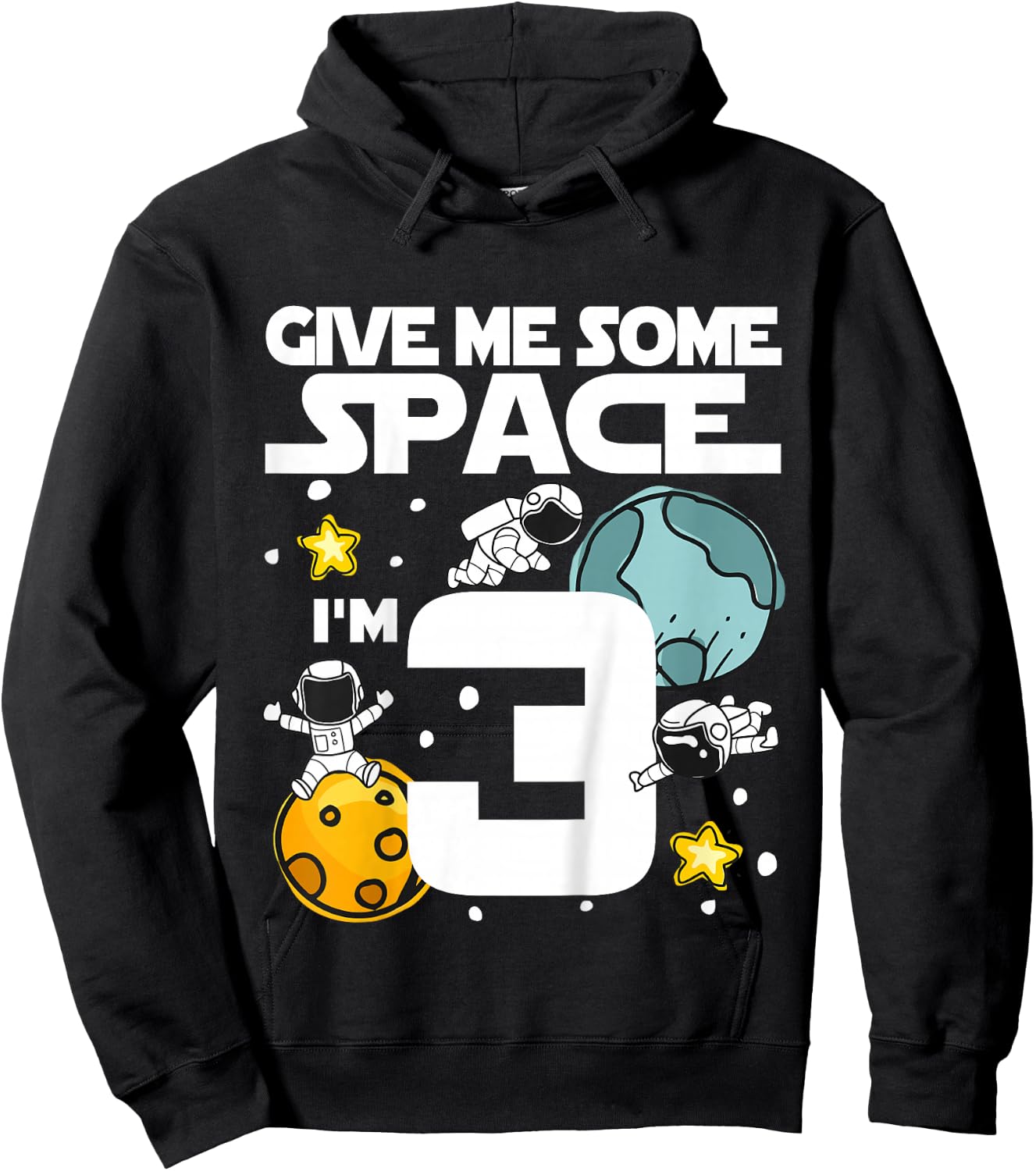 Kids 3 Year Old Outer Space Birthday Planets Astronaut 3rd Gift Hoodie - Hoodie | Black