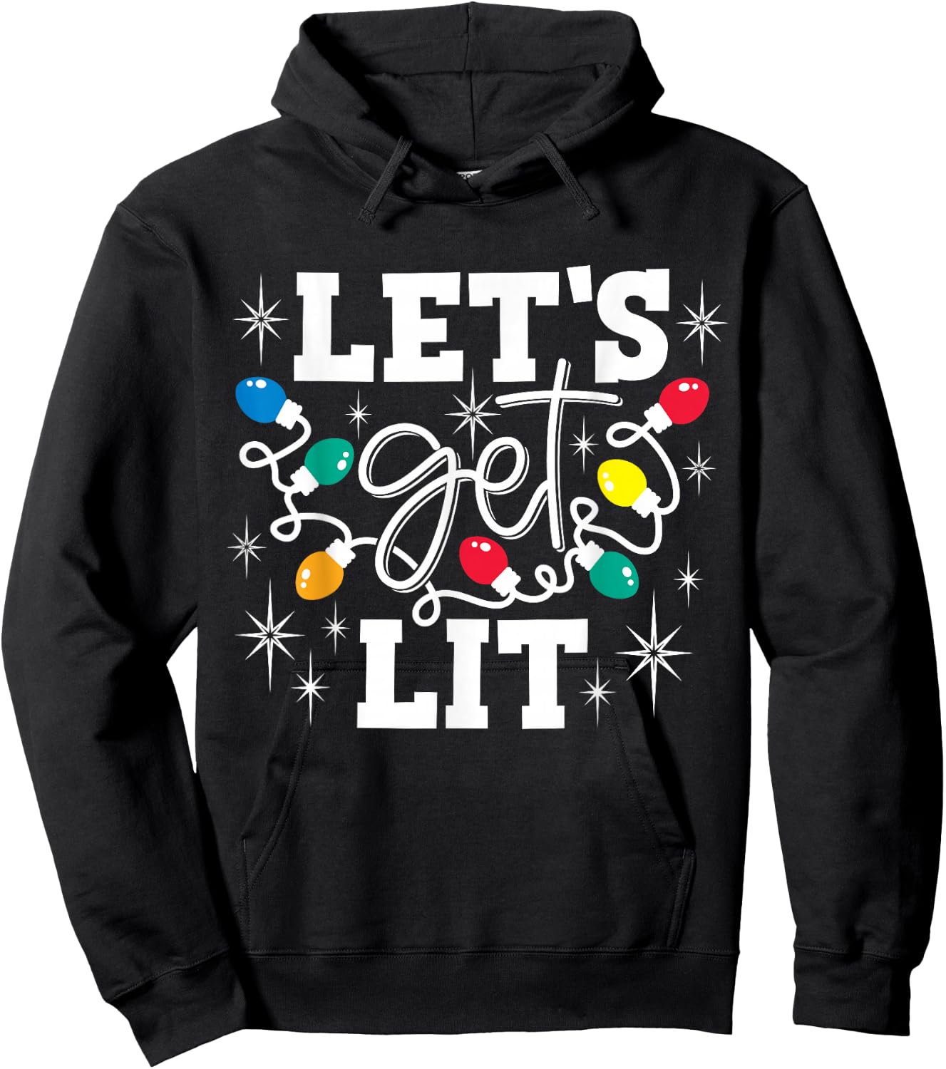 Let's Get Lit Drinking Santa Hat Christmas Lights Funny Hoodie - Hoodie | Black