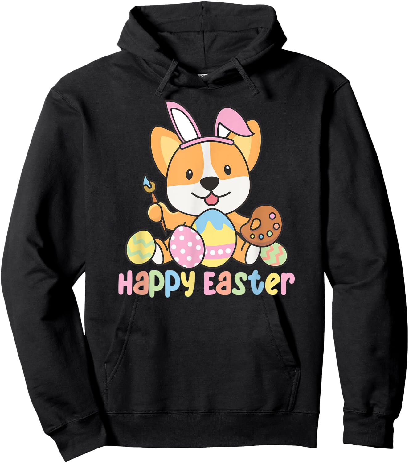 Happy Easter Cute Corgi At Easter With Easter Eggs Hoodie - Hoodie | Black