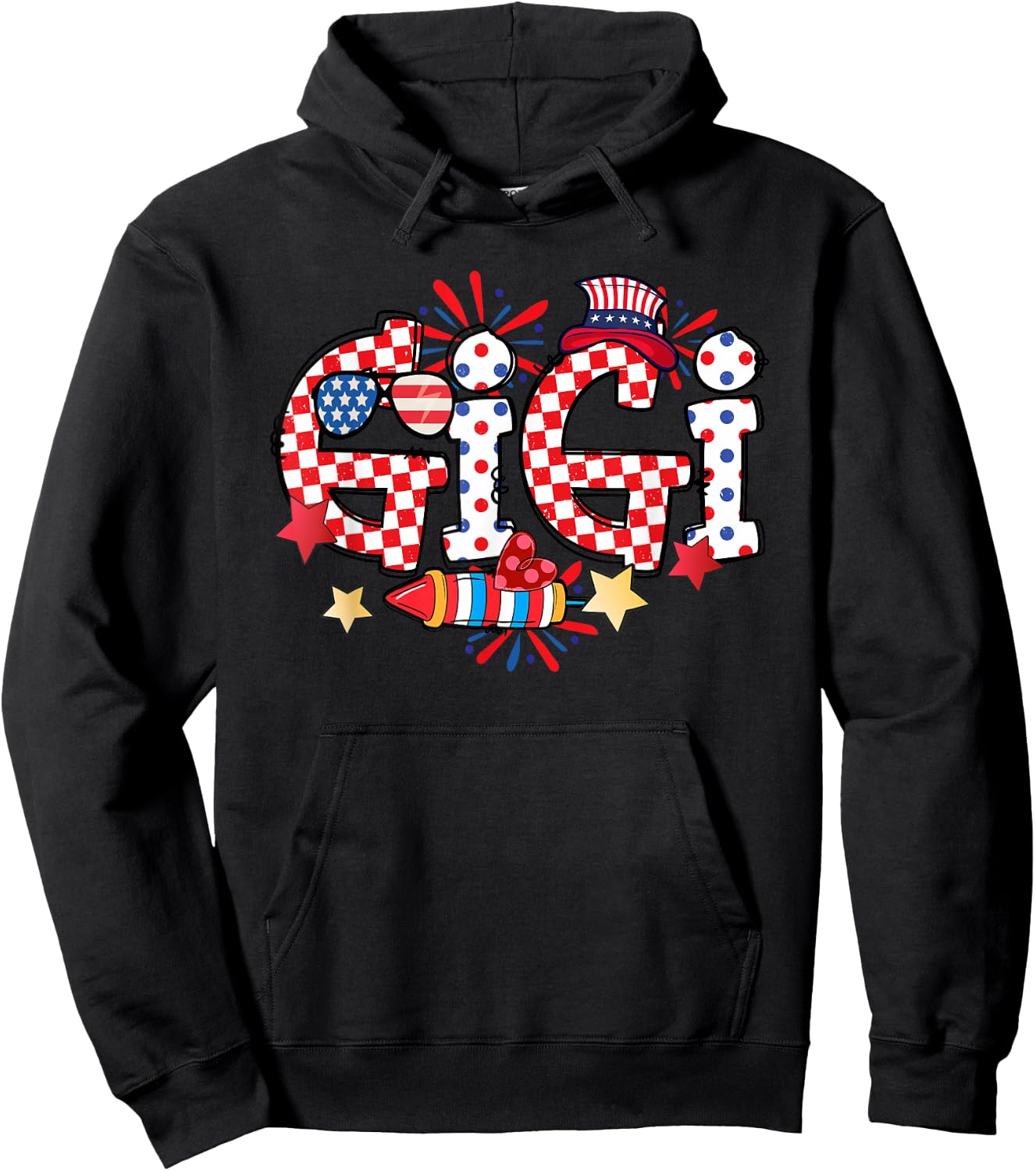 Gigi Sunglasses USA Flag Fireworks Patriotic 4th Of July Hoodie - Hoodie | Black