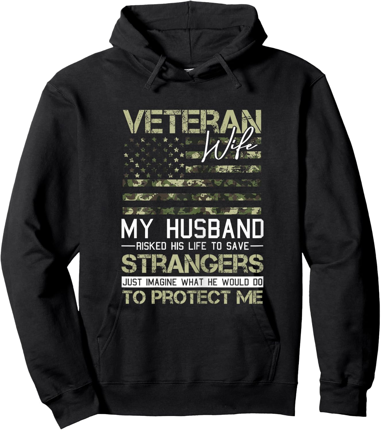 Veteran Wife Veterans Day Cool Camo American Flag Patriotic Hoodie - Hoodie | Black