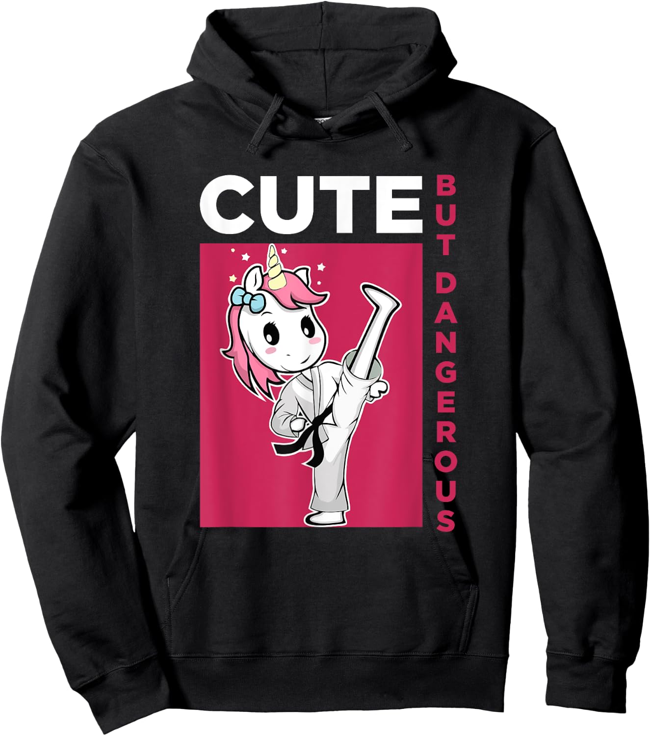 Cute but Dangerous Karate Taekwondo Unicorn Karate Girl Hoodie - Hoodie | Black