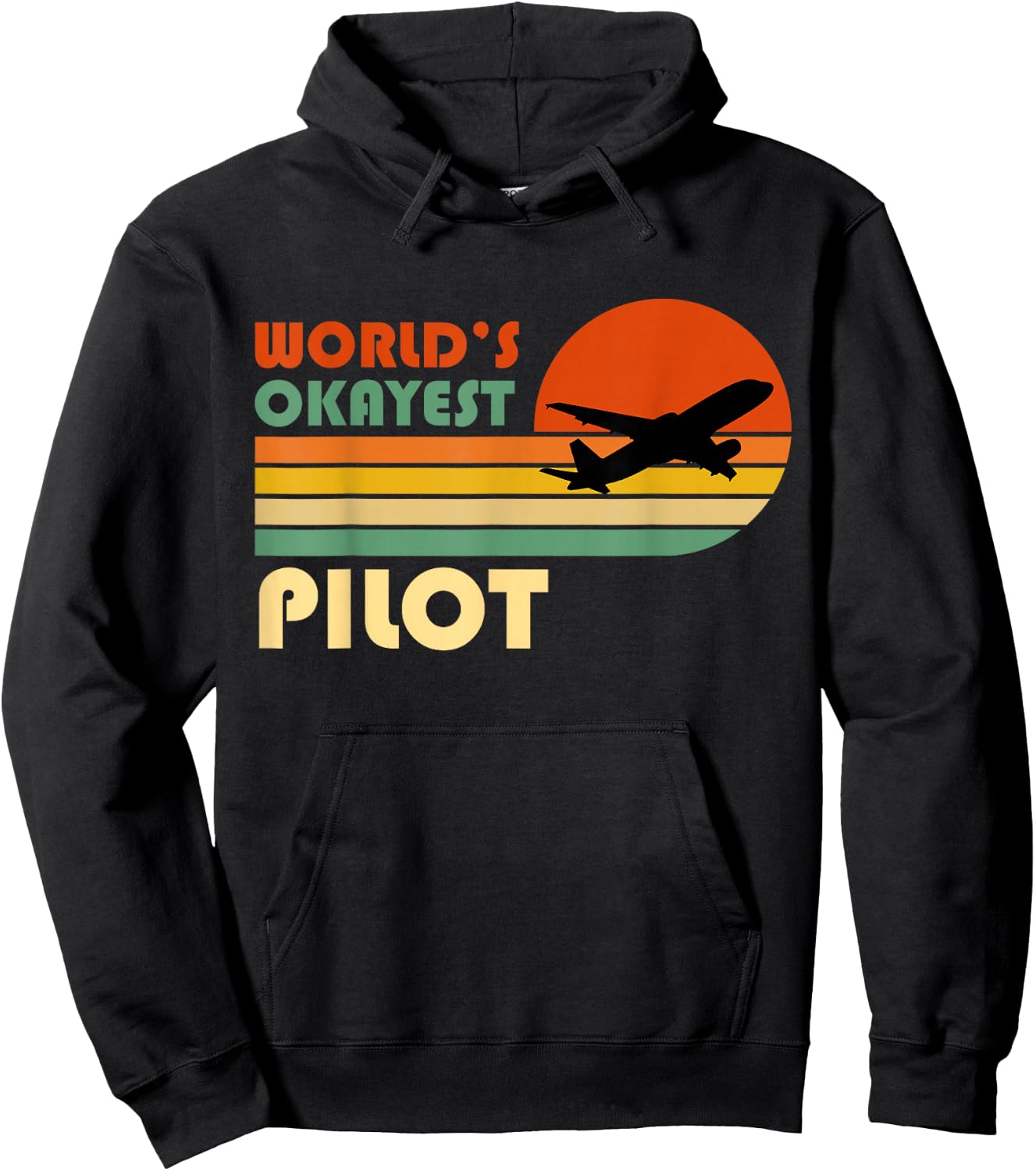 World's Okayest Pilot - Funny Retro Vintage Sunset Airplane Hoodie - Hoodie | Black