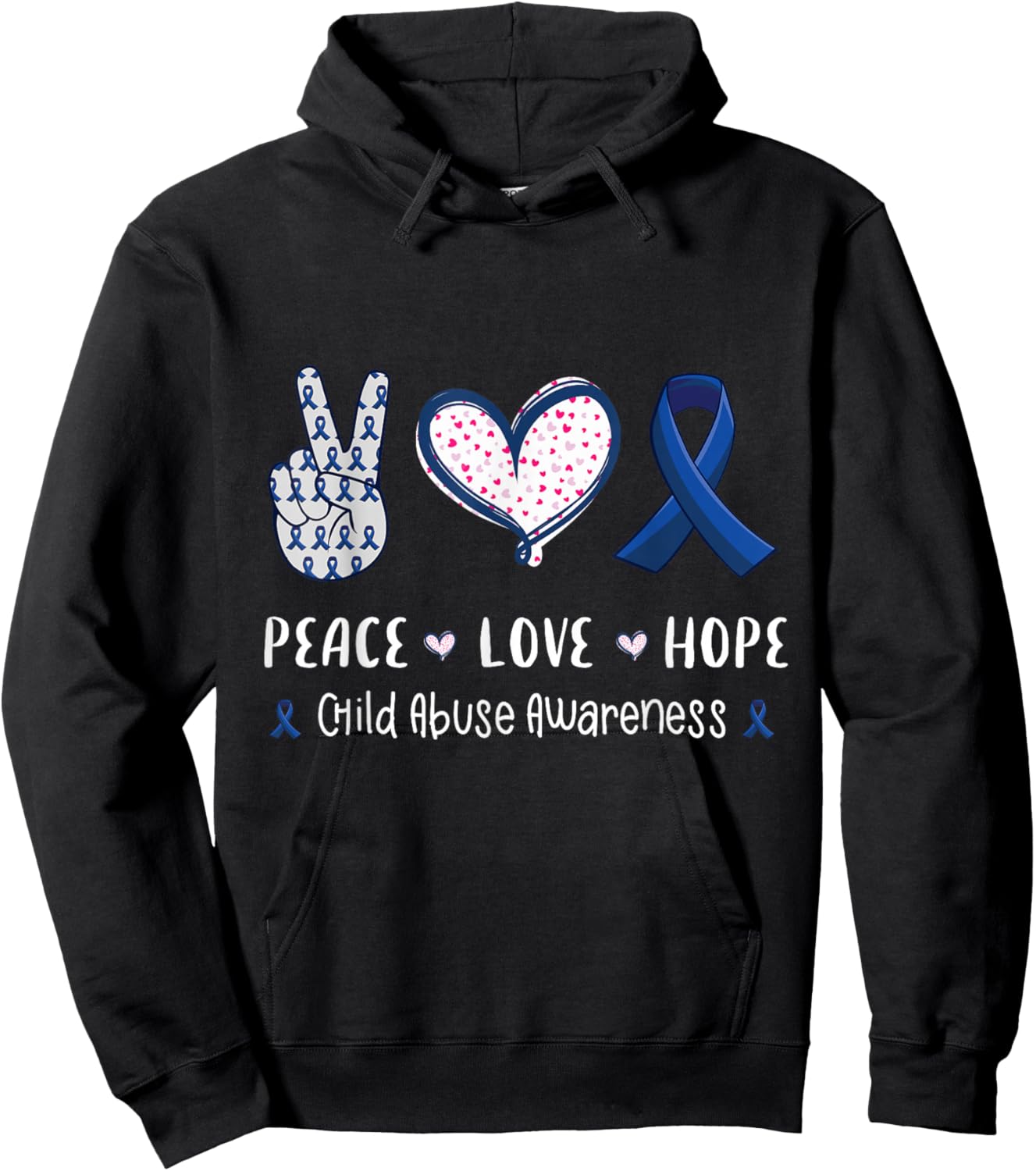 Peace Love hope child abuse awareness ribbon men women kids Hoodie - Hoodie | Black