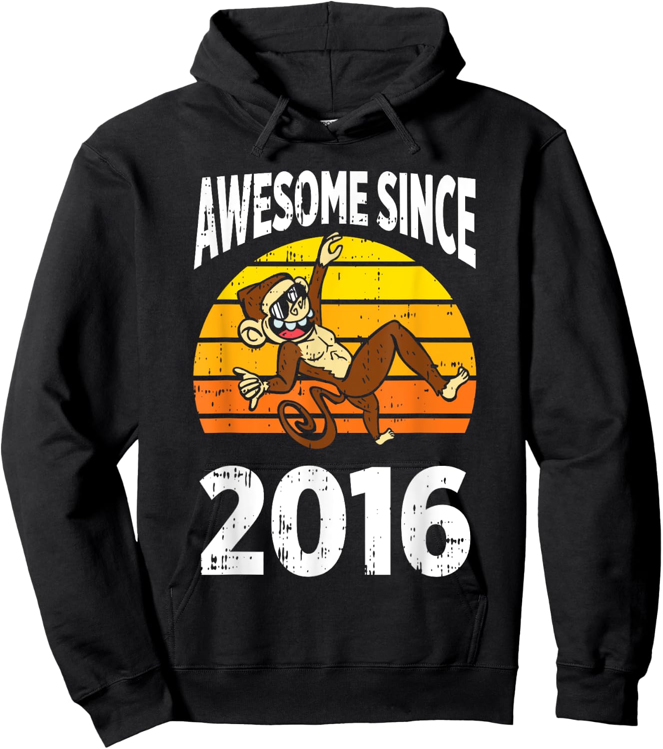 Monkey Awesome Since 2016 7th Birthday 7 Years Old Hoodie - Hoodie | Black