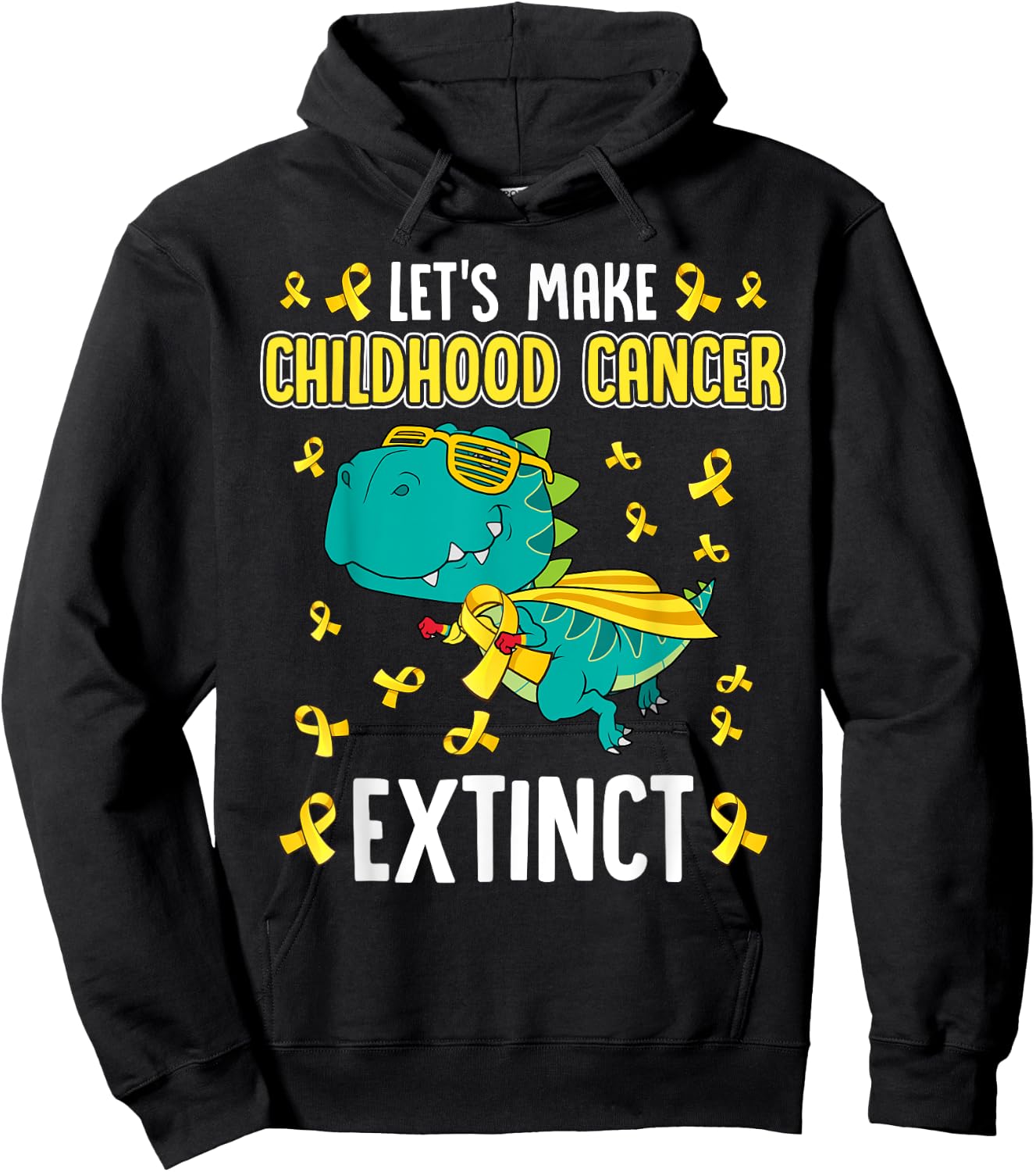 T-Rex Dinosaur Make Childhood Cancer Extinct Funny Awareness Hoodie - Hoodie | Black