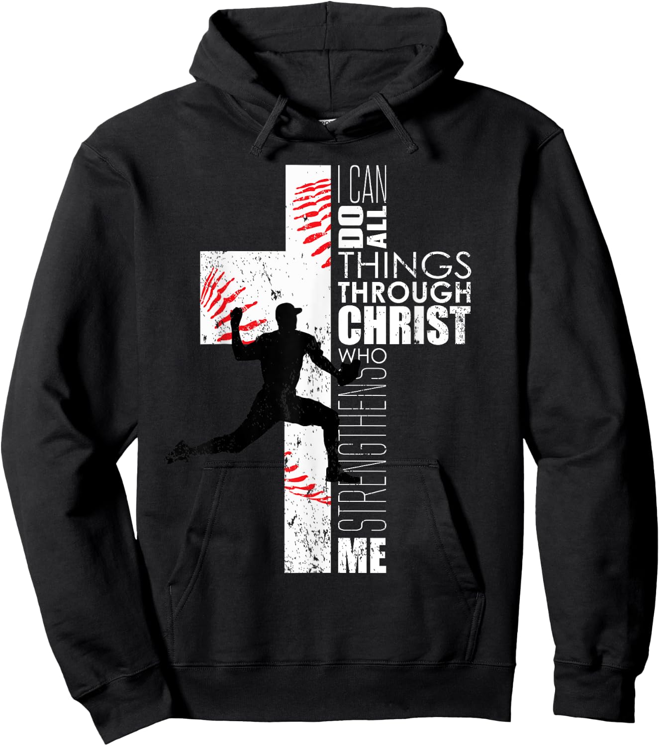 Christian Teen Boys Kids Baseball Pitcher Religious Graphic Hoodie - Hoodie | Black