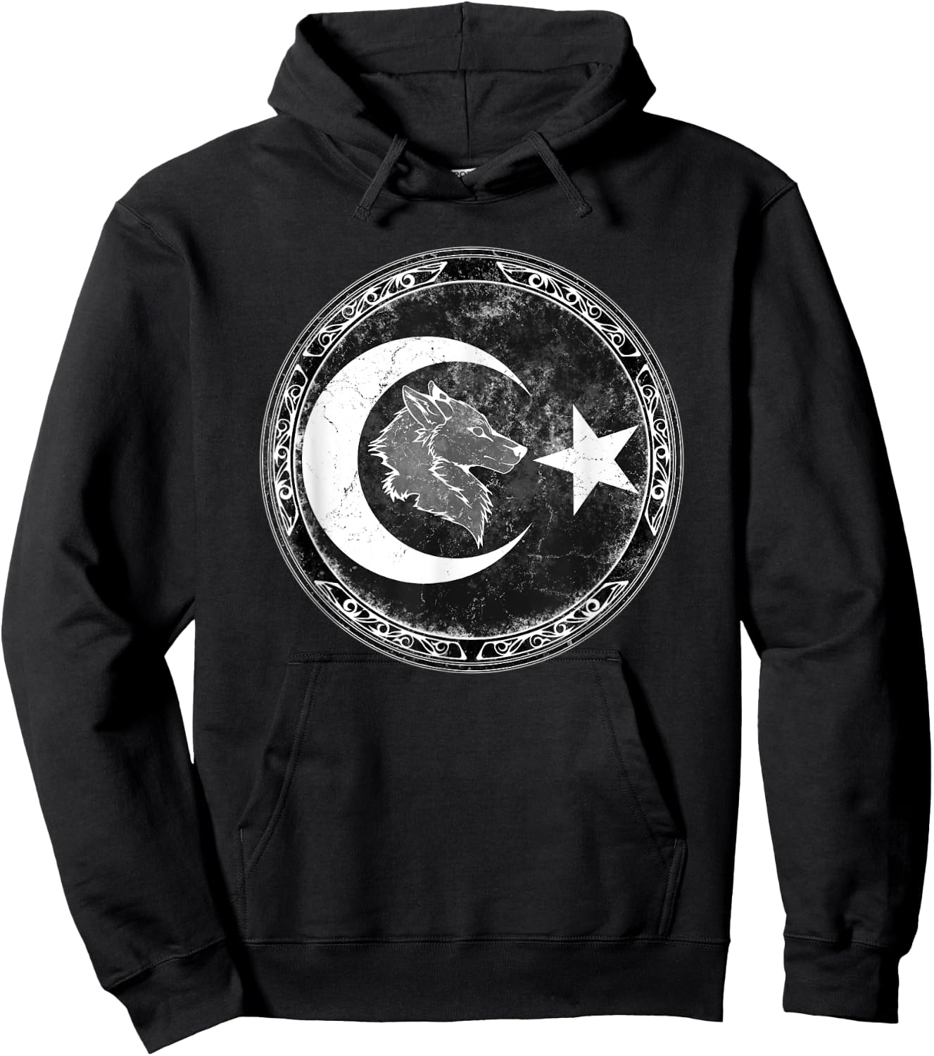 Turkish Goktürk Wolf Bozkurt Flag Hoodie - Hoodie | Black