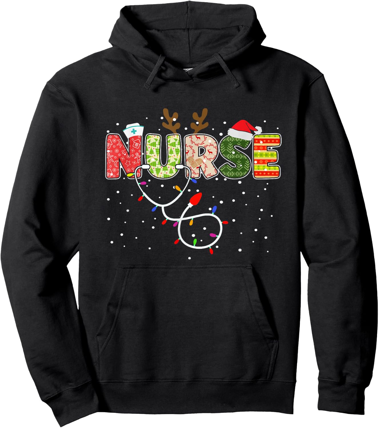 Stethoscope Santa Hat Reindeer Xmas Christmas Nurse Hoodie - Hoodie | Black