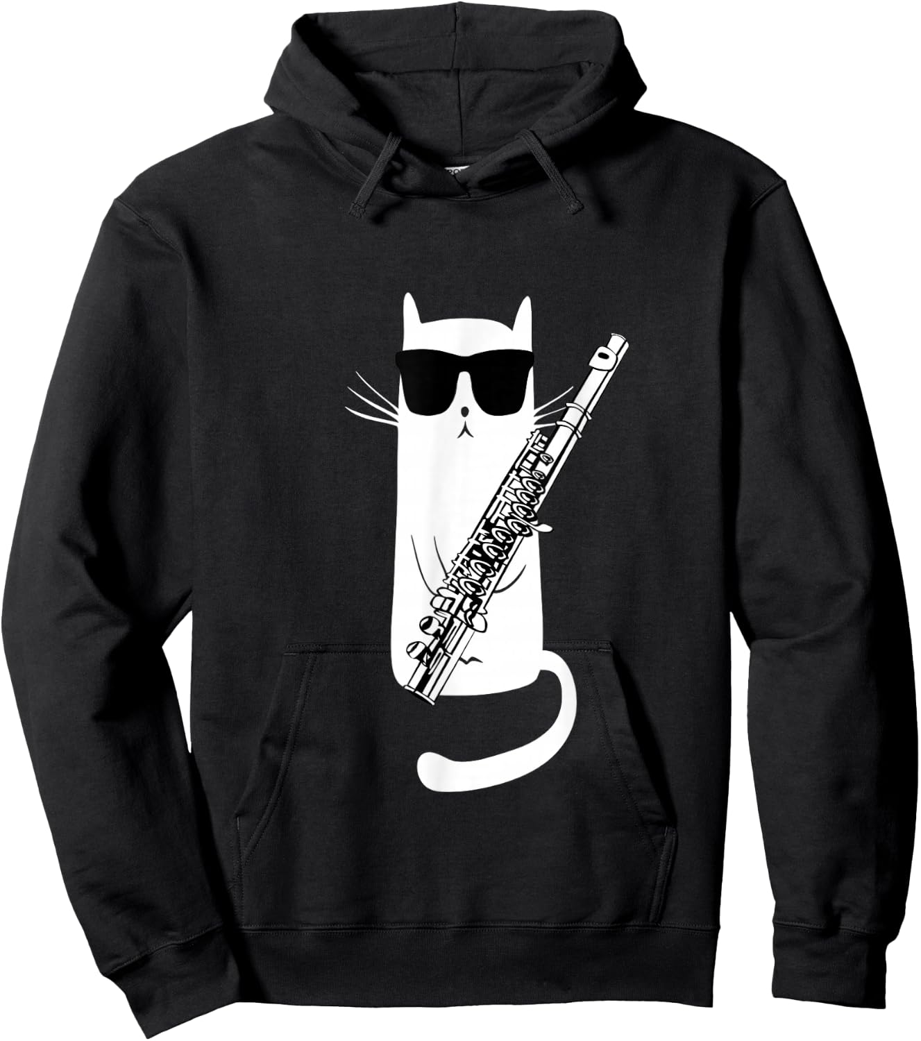 Funny Cat Wearing Sunglasses Playing Flute Small Hoodie - Hoodie | Black