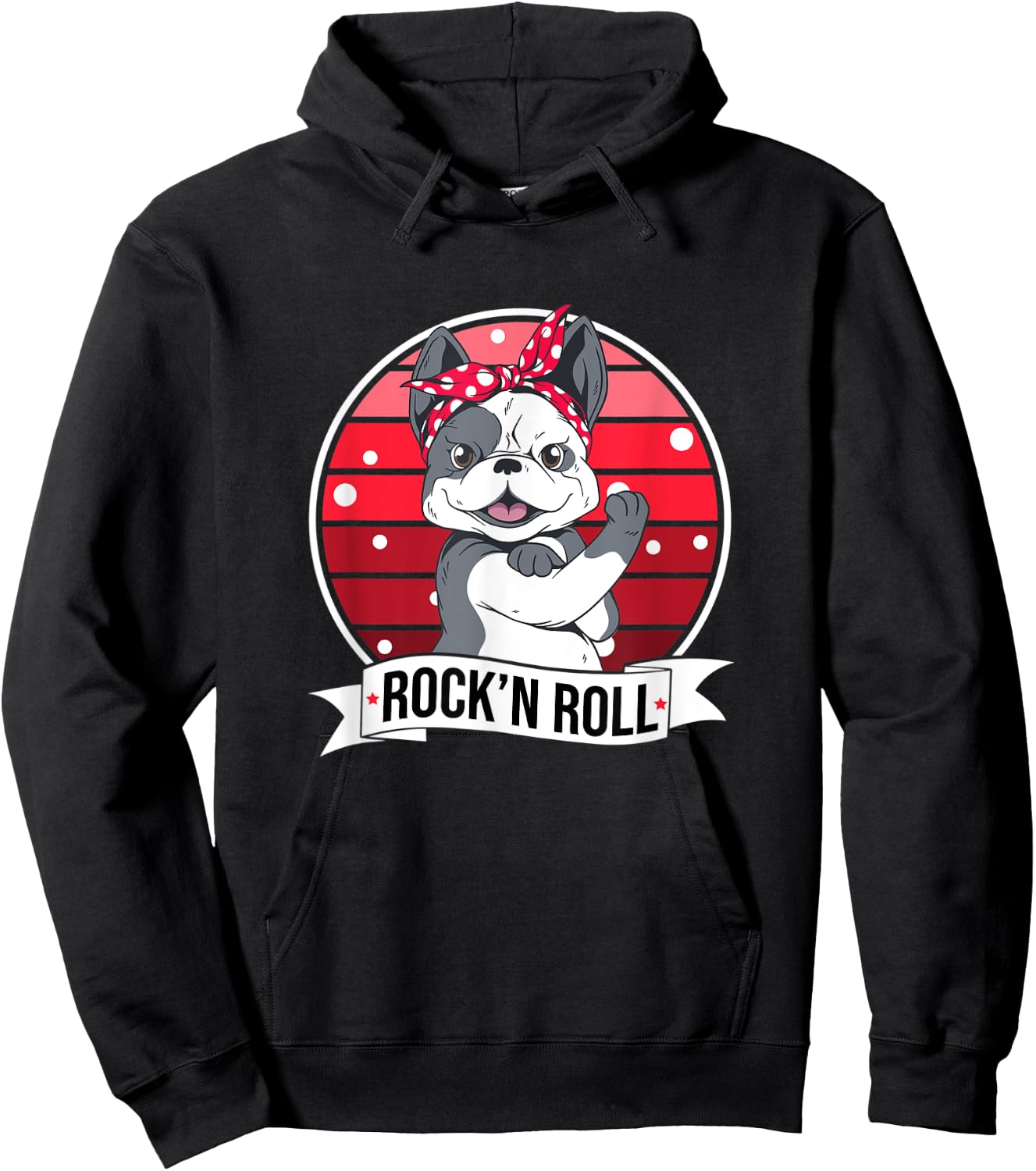 Rockabilly Dog French Bulldog Pin Up Rock'n'Roll Men Women Kids Hoodie - Hoodie | Black
