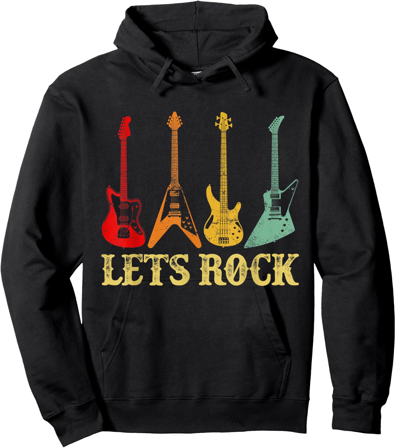 Vintage Retro Lets Rock Rock n Roll Guitar Hoodie - Hoodie | Black