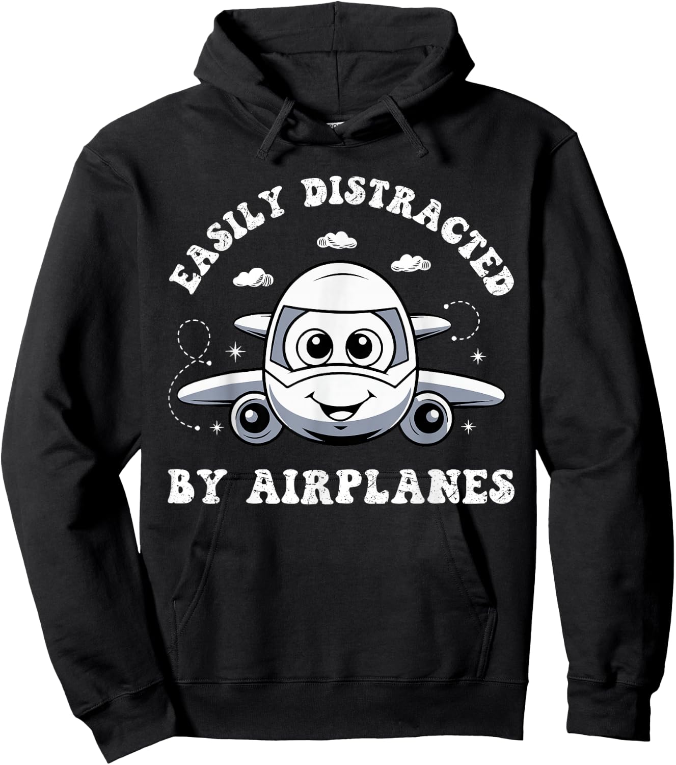 Funny Easily Distracted By Airplanes Pilot Aviation Lover Hoodie - Hoodie | Black