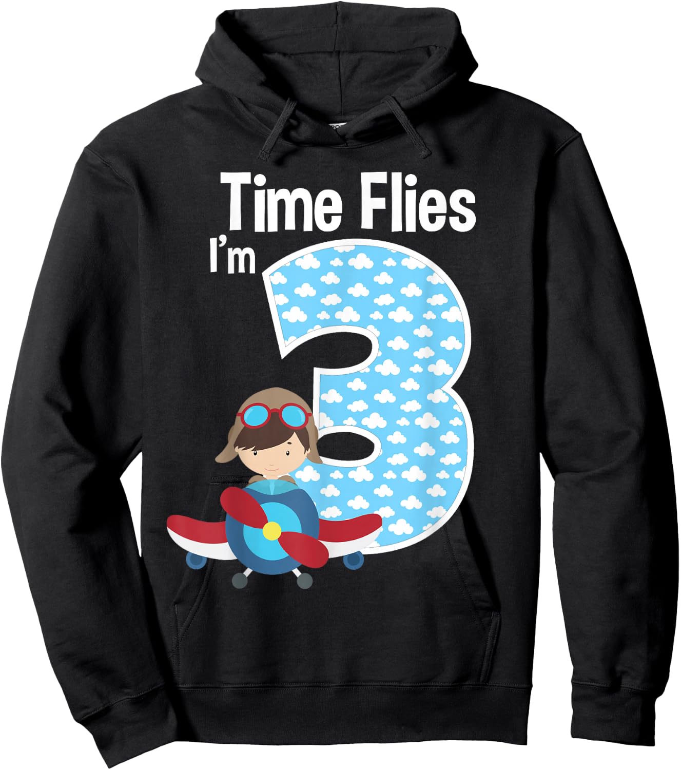 Time Flies I'm 3 3rd Birthday Airplane Pilot Flying Hoodie - Hoodie | Black