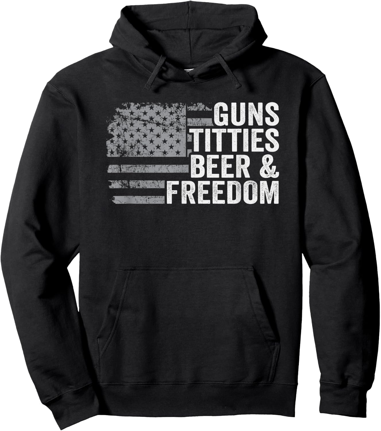 Guns Titties Beer & Freedom - USA Flag Funny Drinking Hoodie - Hoodie | Black