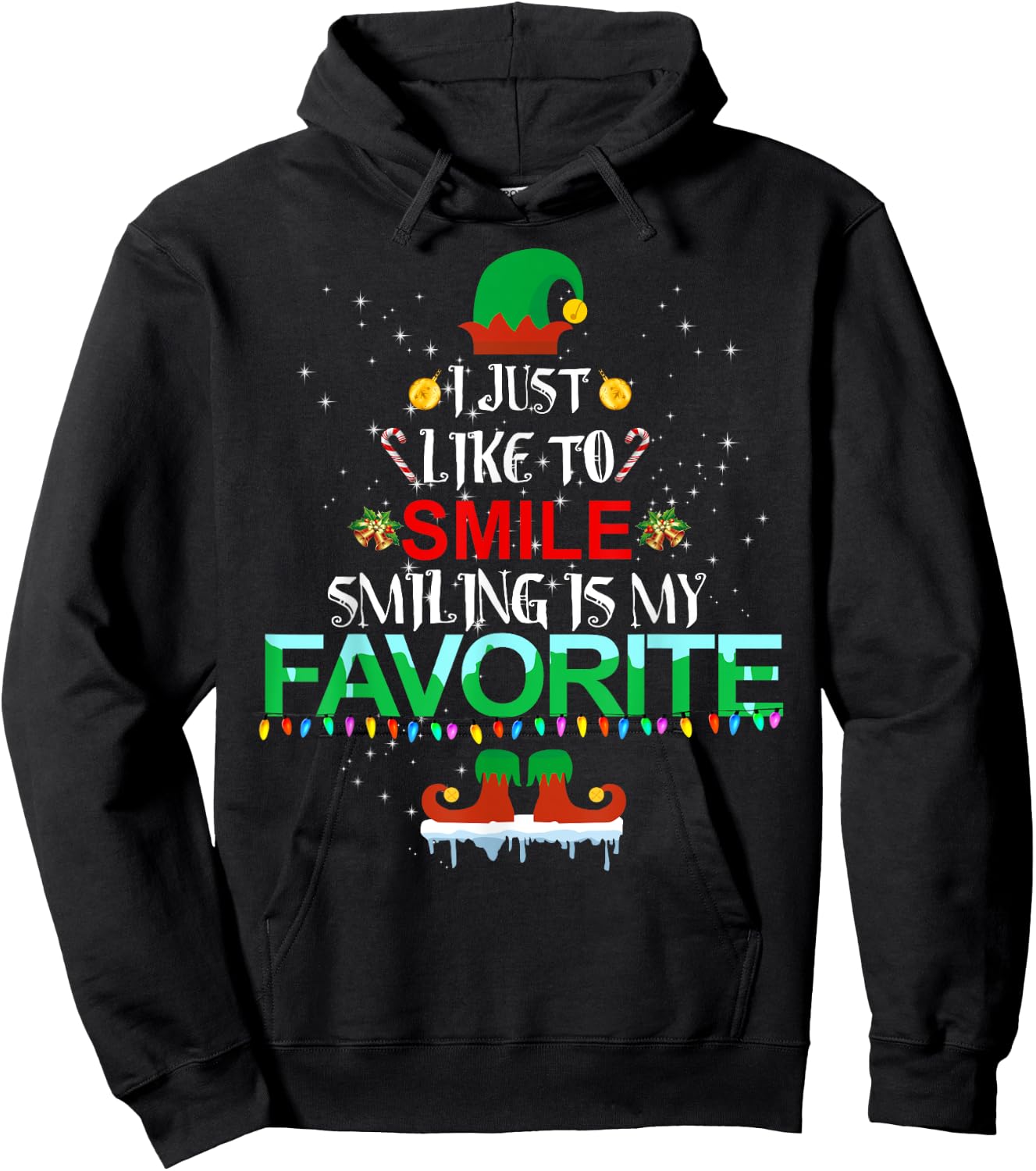I Just Like To Smile Smiling Is My Favorite Elf Christmas Hoodie - Hoodie | Black