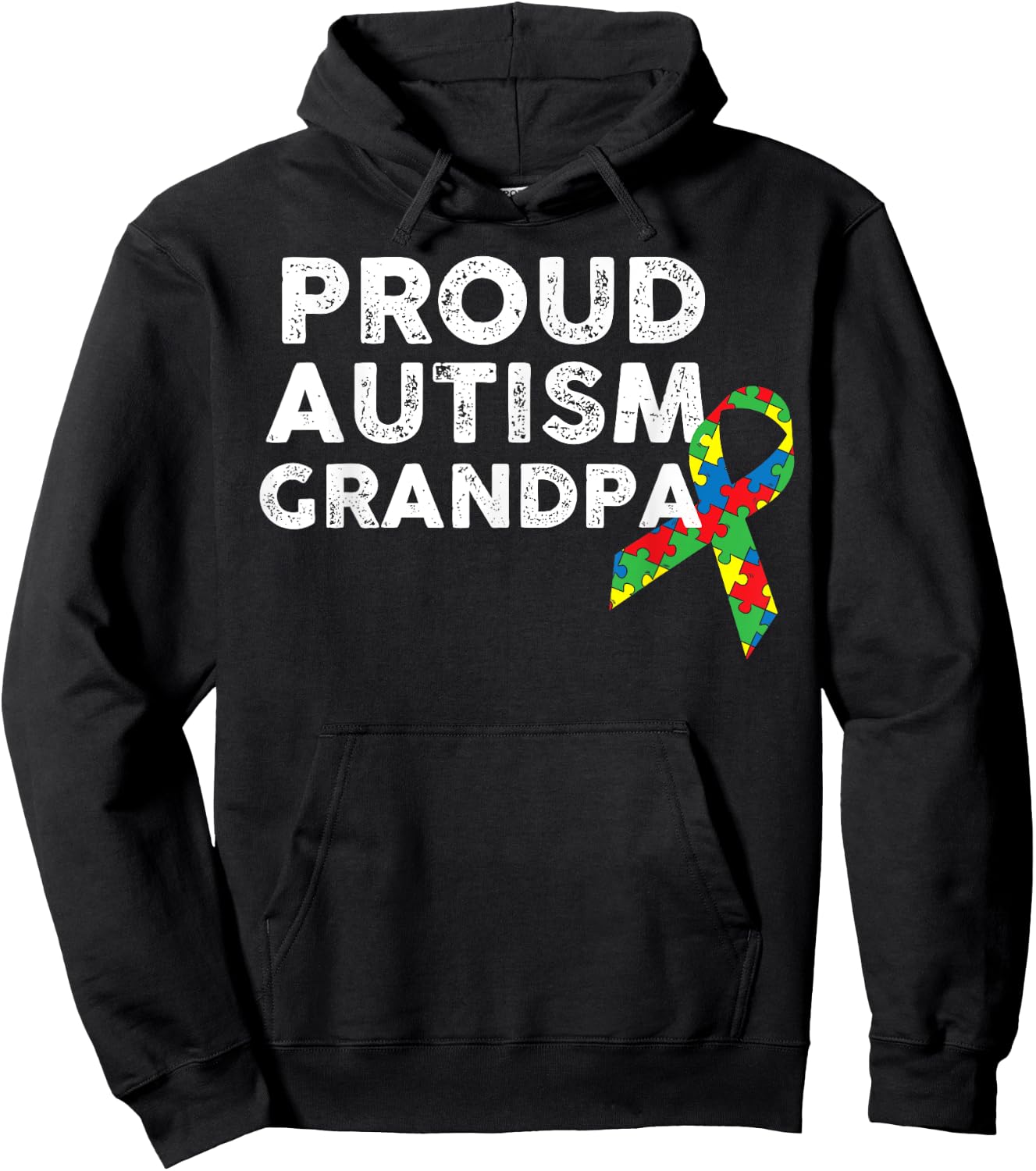 Proud Autism Grandpa Ribbon Puzzle Piece Hoodie - Hoodie | Black