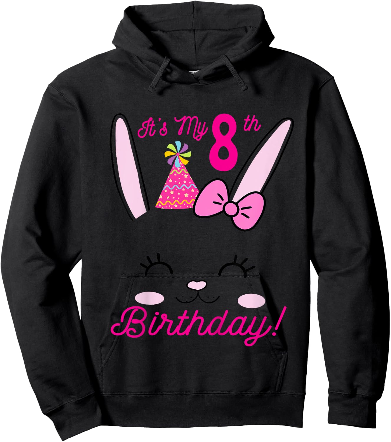 Its My 8th Birthday Girl Bunny Rabbit theme Party (eight) Hoodie - Hoodie | Black