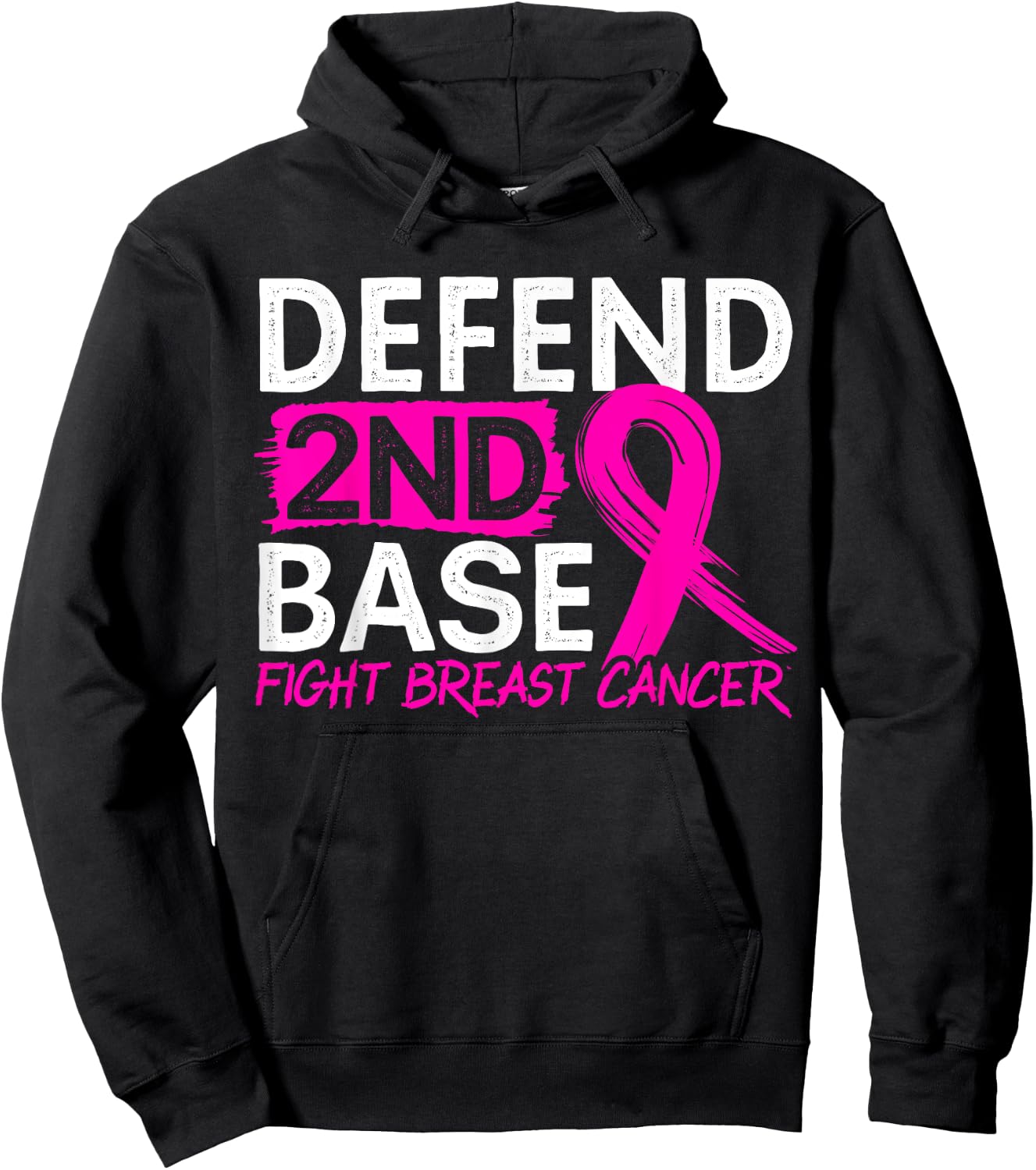 Defend 2nd Base Baseball Player Breast Cancer Awareness Hoodie - Hoodie | Black