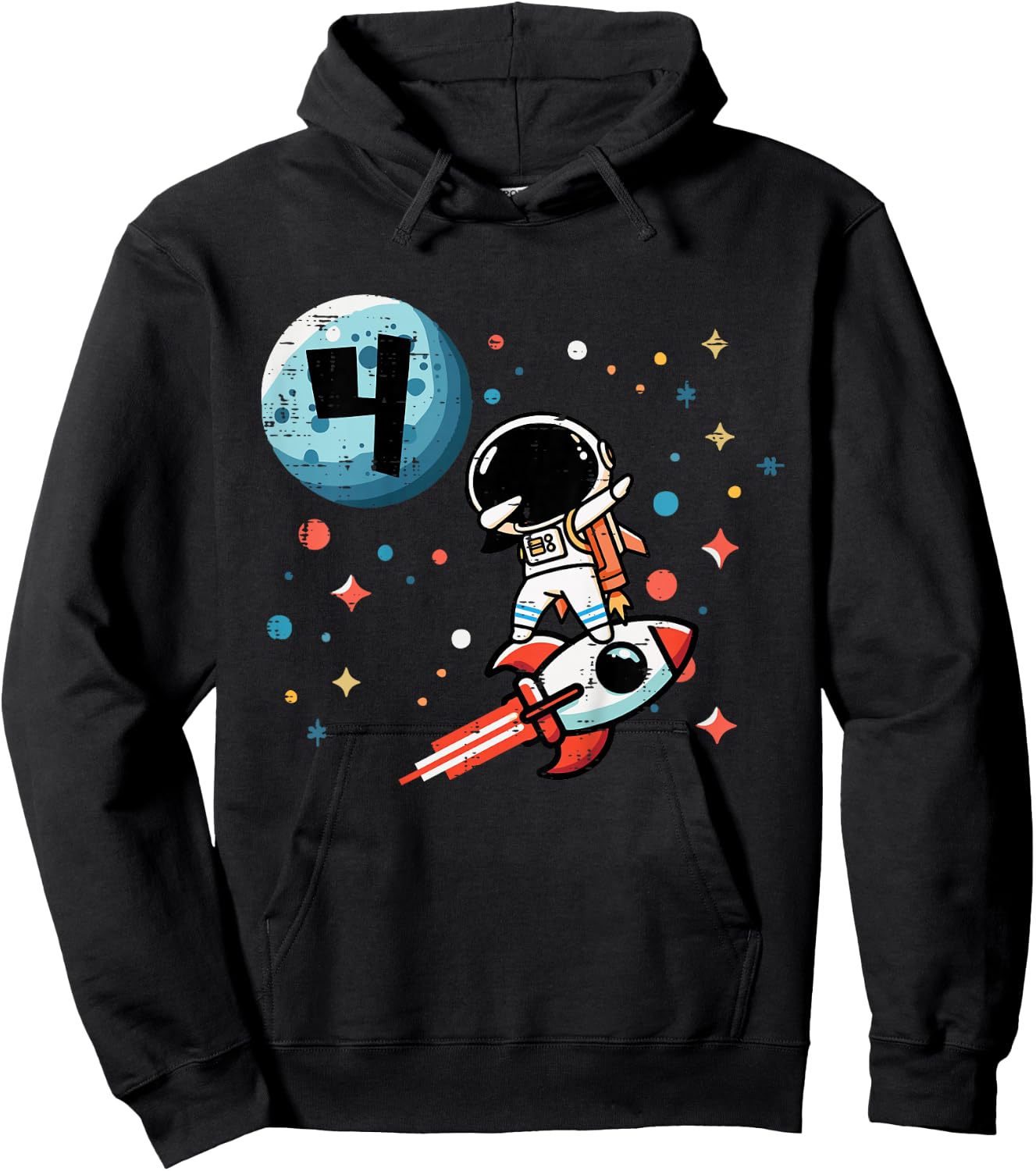 Kids 4th Birthday Astronaut Dab Rocket 4 Year Old Bday Boys Kids Hoodie - Hoodie | Black