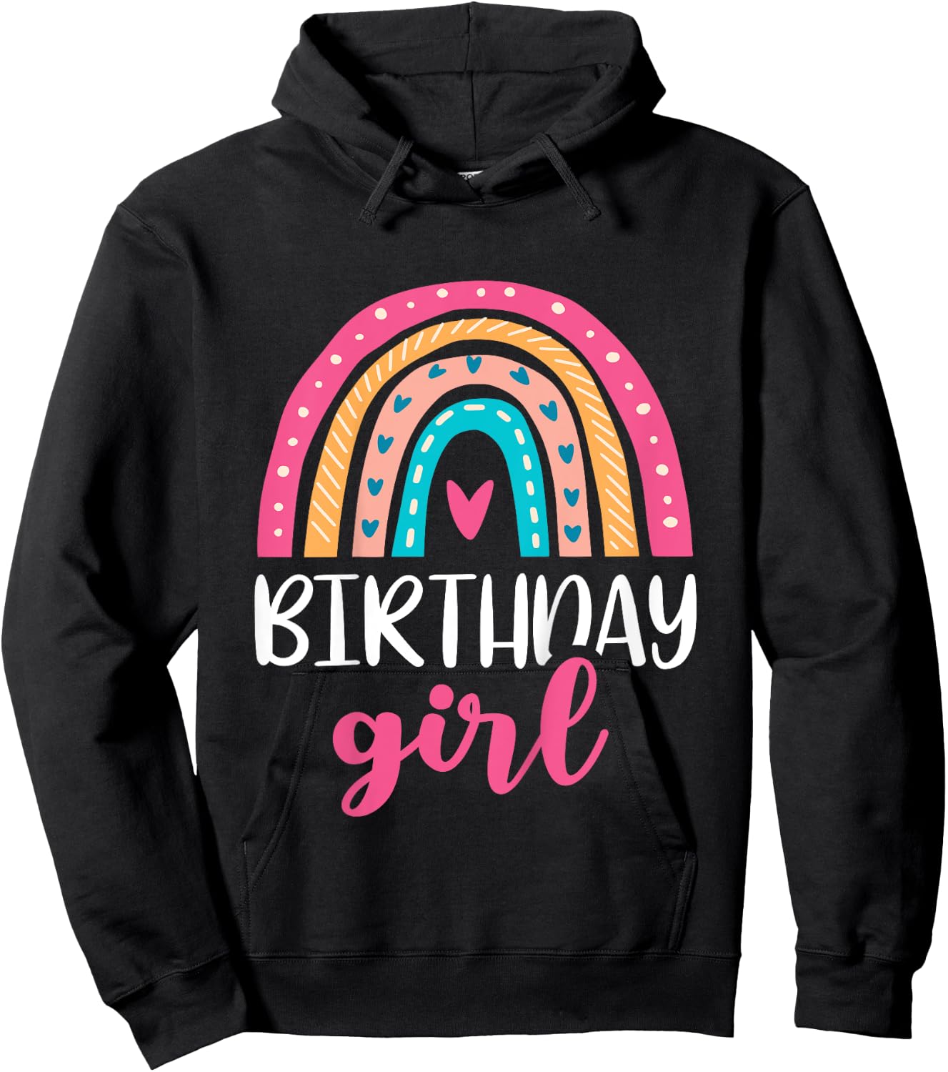 Girl's Birthday Boho Rainbow Birthday Retro Throwback Pink Hoodie - Hoodie | Black