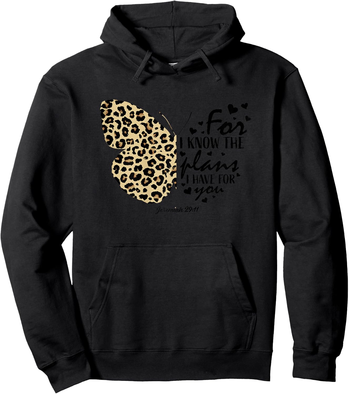 Cute Cheetah Print Butterfly Christian Religious Bible Quote Hoodie - Hoodie | Black