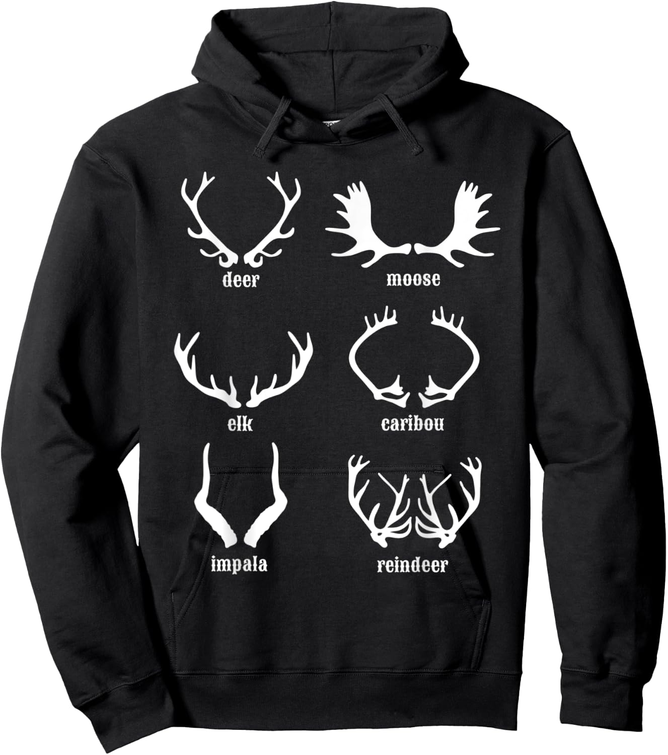 Types Of Antlers Elk Caribou Impala Reindeer Moose Deer Horn Hoodie - Hoodie | Black
