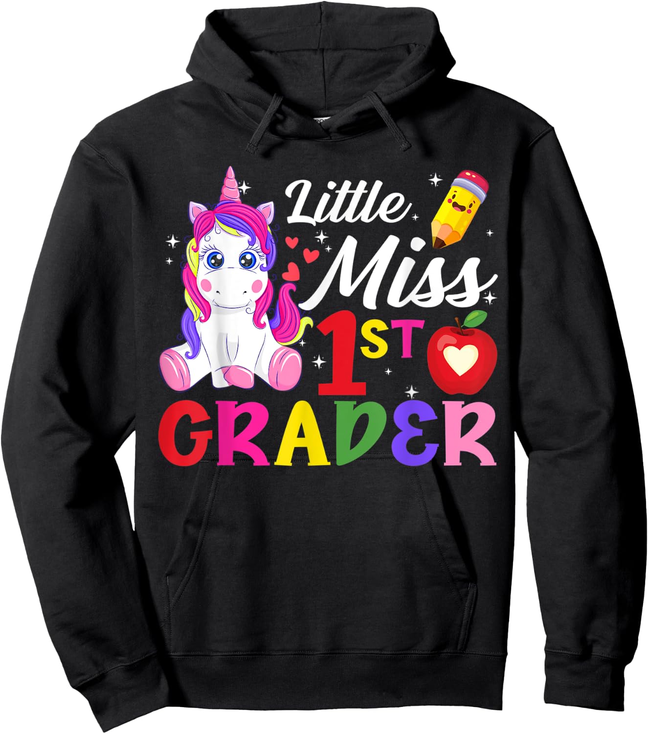 Funny Little Miss First Grader Unicorn First Day Of School Hoodie - Hoodie | Black