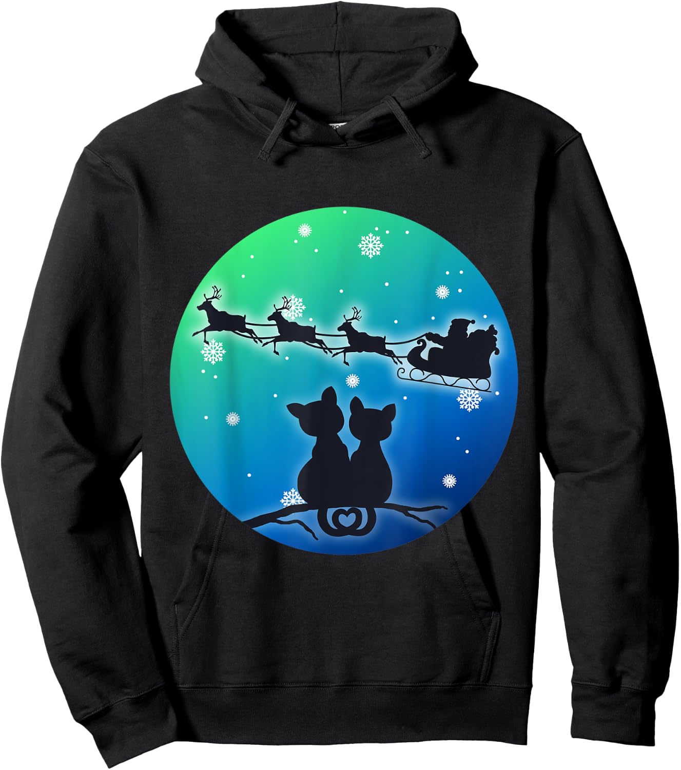 Christmas Santa Sleigh Reindeer Cats, Women Girls, Cat, Xmas Hoodie - Hoodie | Black