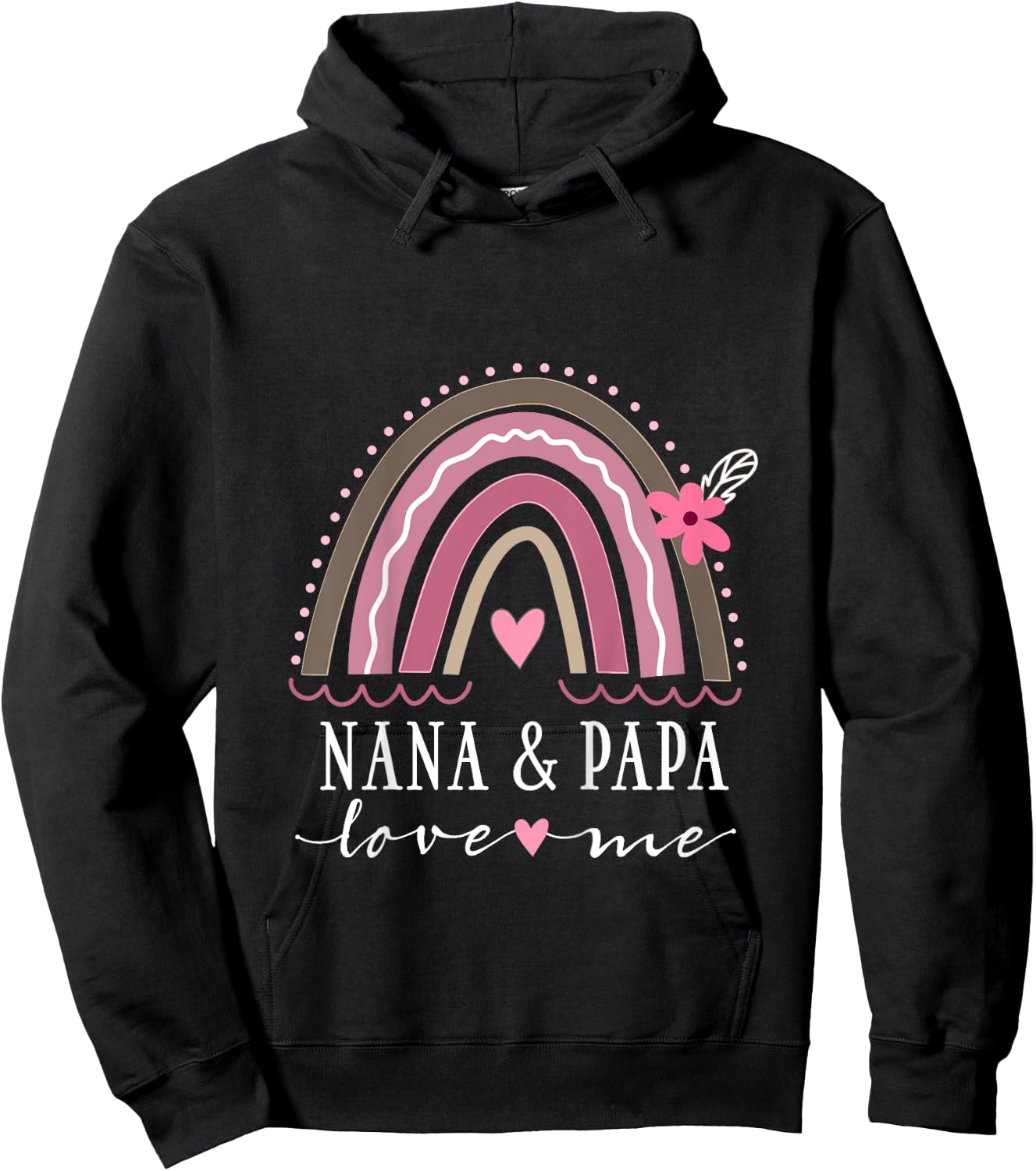 Kids Nana and Papa Love Me Girls Grandchild Boho Rainbow Hoodie - Hoodie | Black