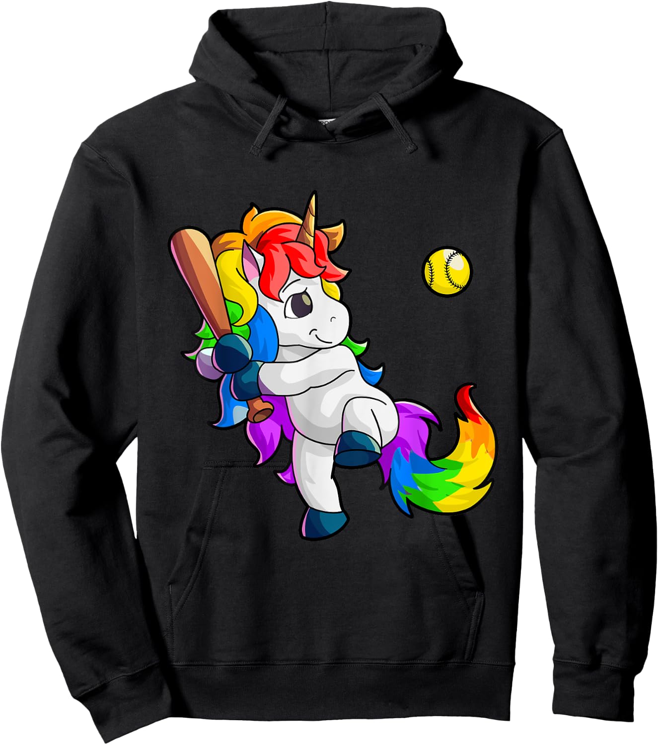 Unicorn Softball Girls Women Baseball Softball Player Hoodie - Hoodie | Black