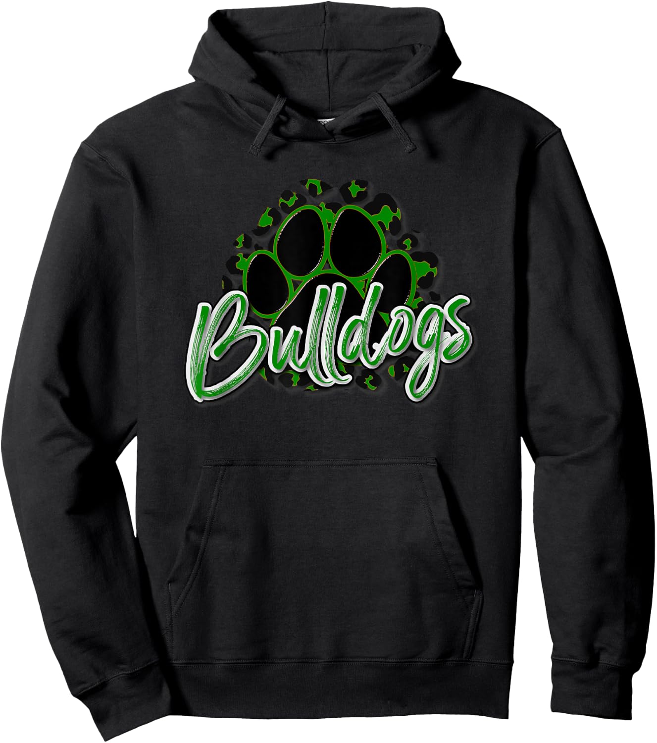 Bulldogs Green Black Cheetah School Sports Fan Team Spirit Hoodie - Hoodie | Black