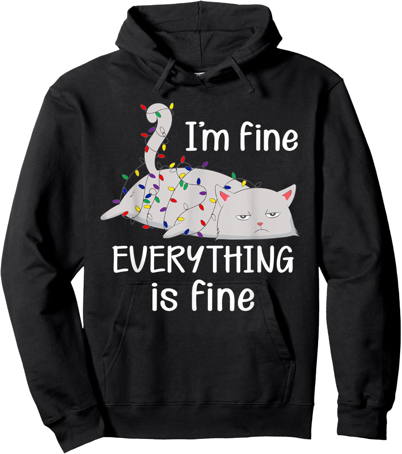 I'm Fine Everything is Fine Christmas Lights Funny Cat Lover Hoodie - Hoodie | Black