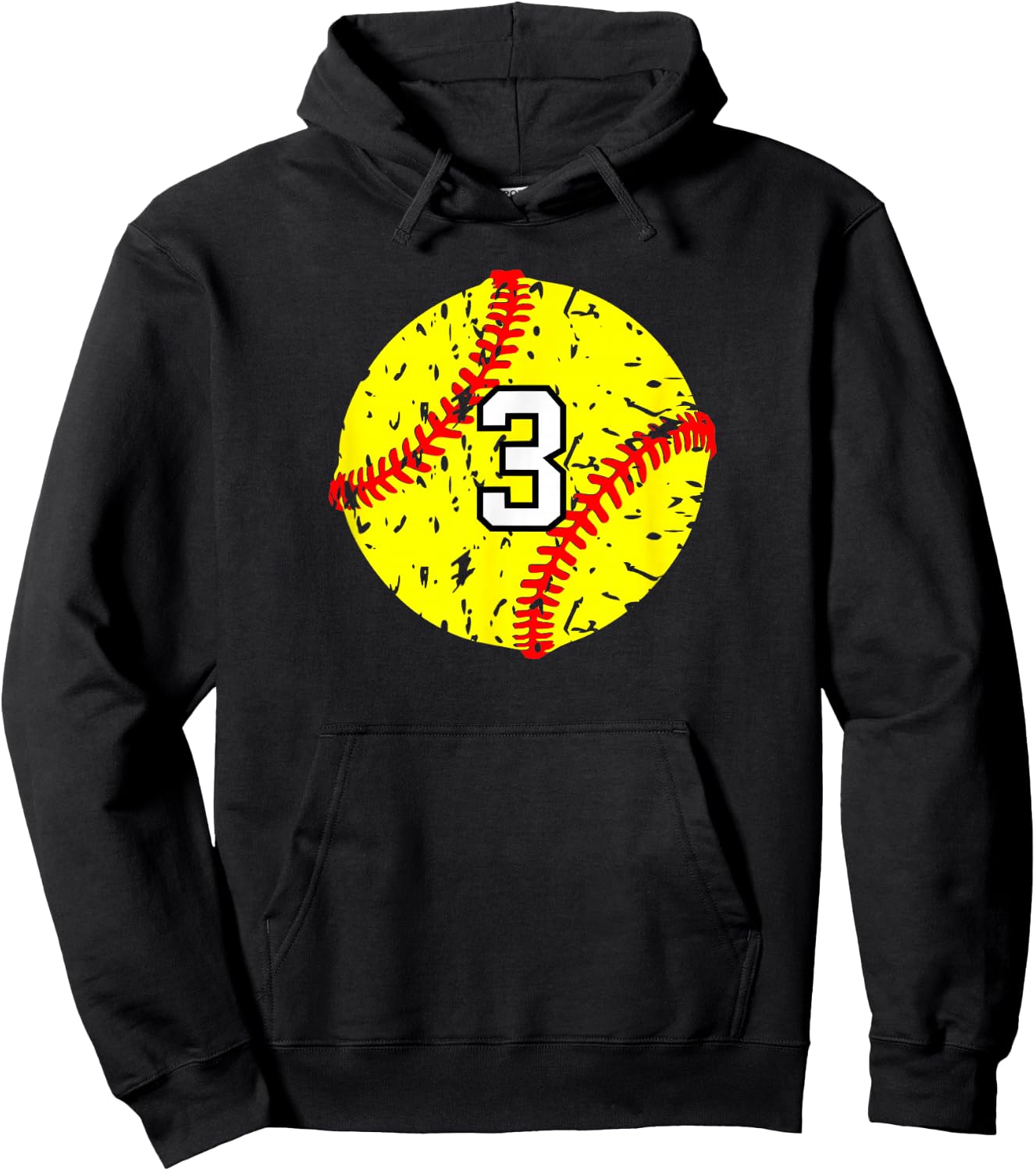 Softball Number #3 Hoodie - Hoodie | Black