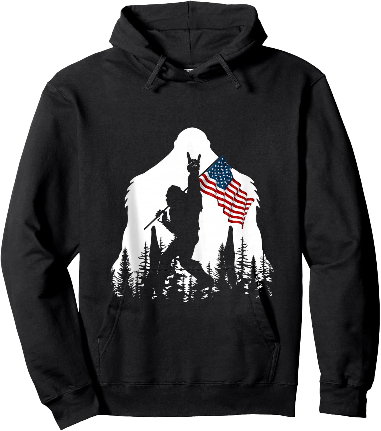 Bigfoot Rock On Hold American Flag Sasquatch Believers Hoodie - Hoodie | Black