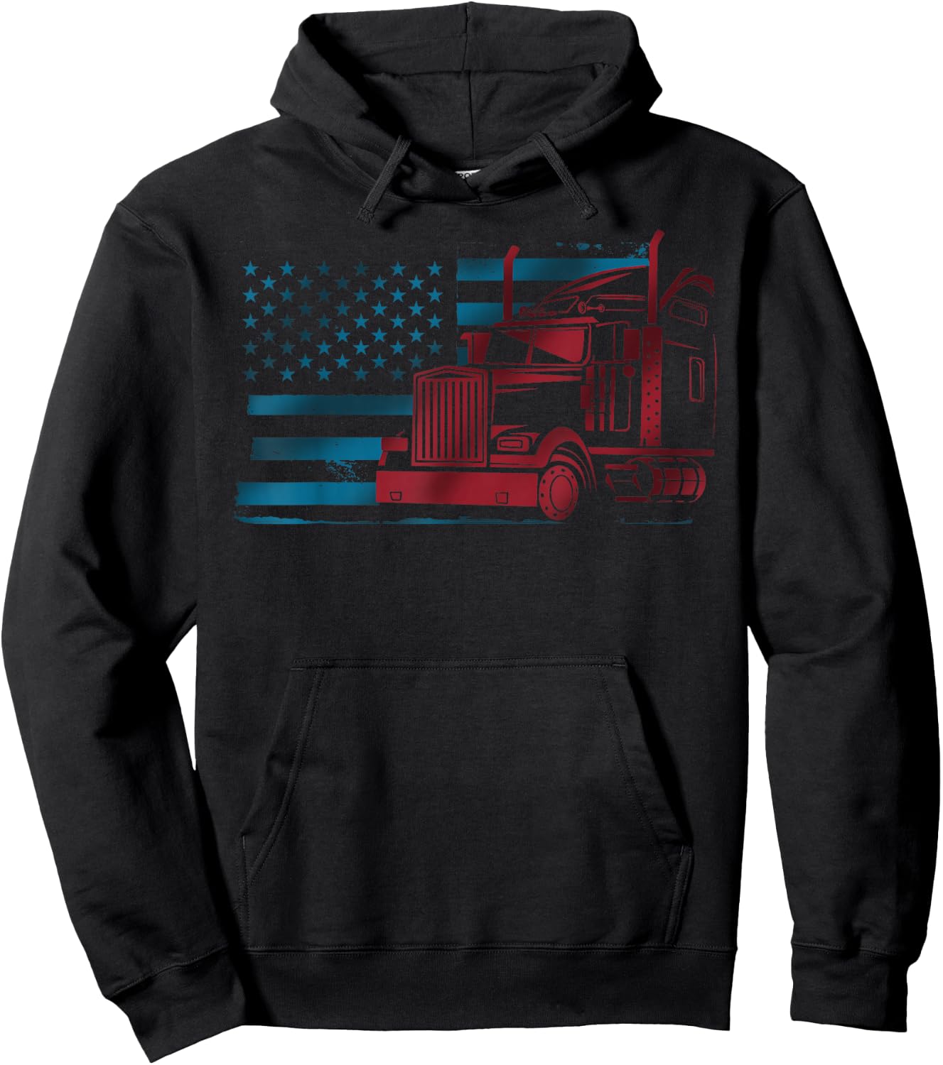 American Flag Semi Truck Driver 18 Wheeler Patriotic Trucker Hoodie - Hoodie | Black
