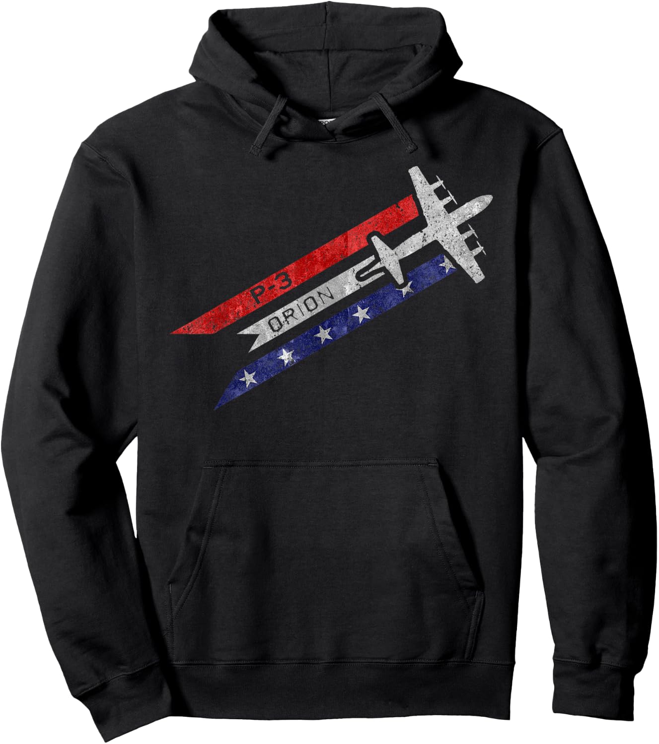 P-3 Orion Military Airplane Red White & Blue Vintage Hoodie - Hoodie | Black
