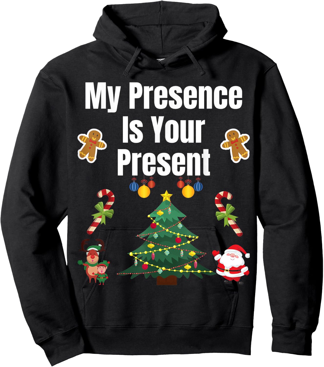 Funny Merry Christmas Sarcastic My Presence is Your Present Hoodie - Hoodie | Black