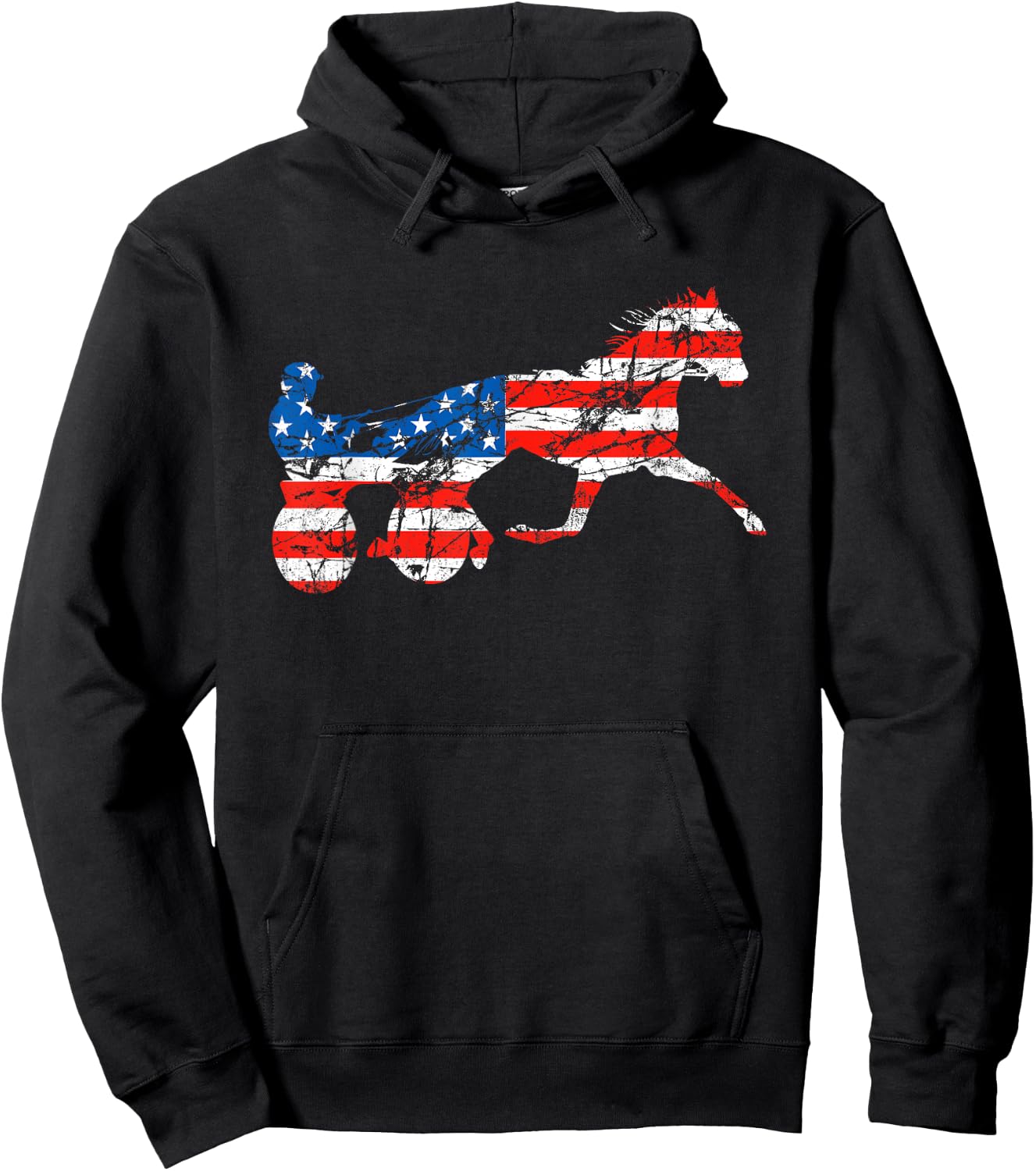 Vintage Harness Racer USA Flag Trotting Horse Harness Racer Hoodie - Hoodie | Black