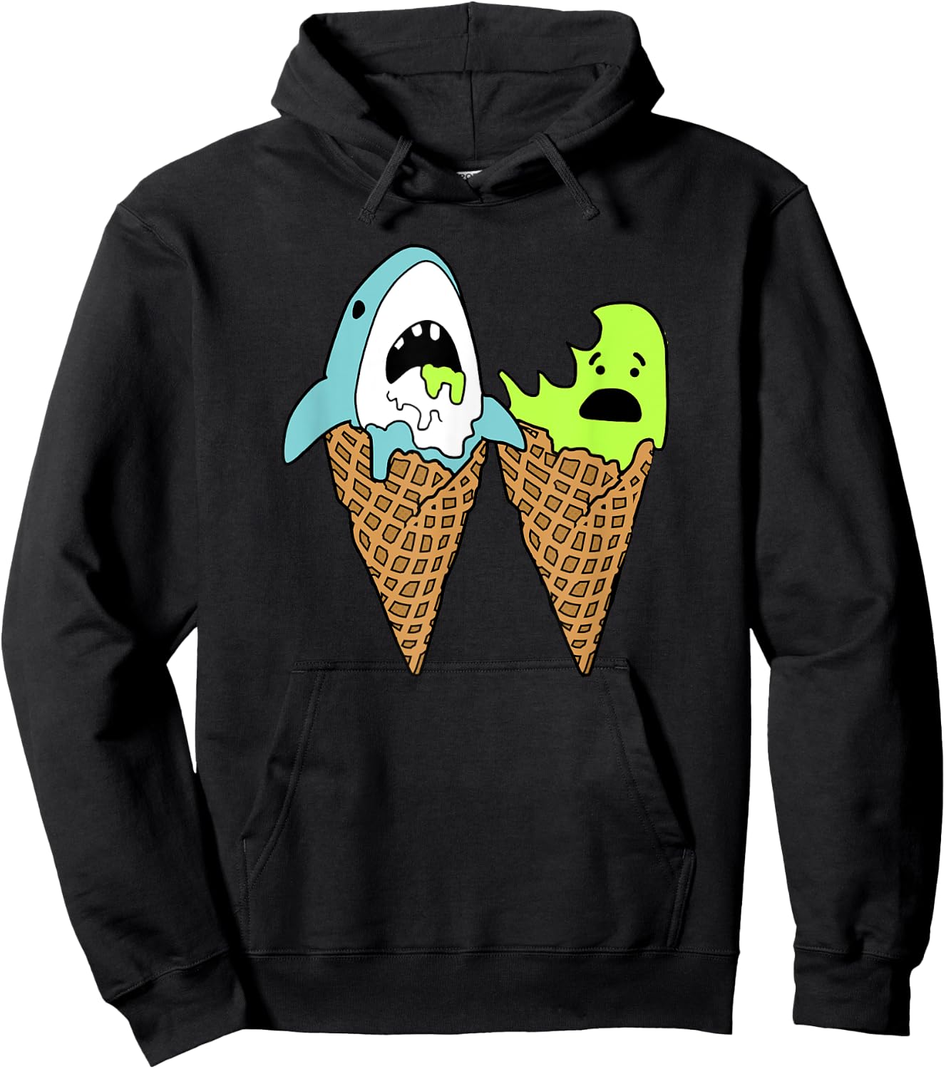 Trendy Graphic Shark Bite Ice Cream Cones Hoodie - Hoodie | Black