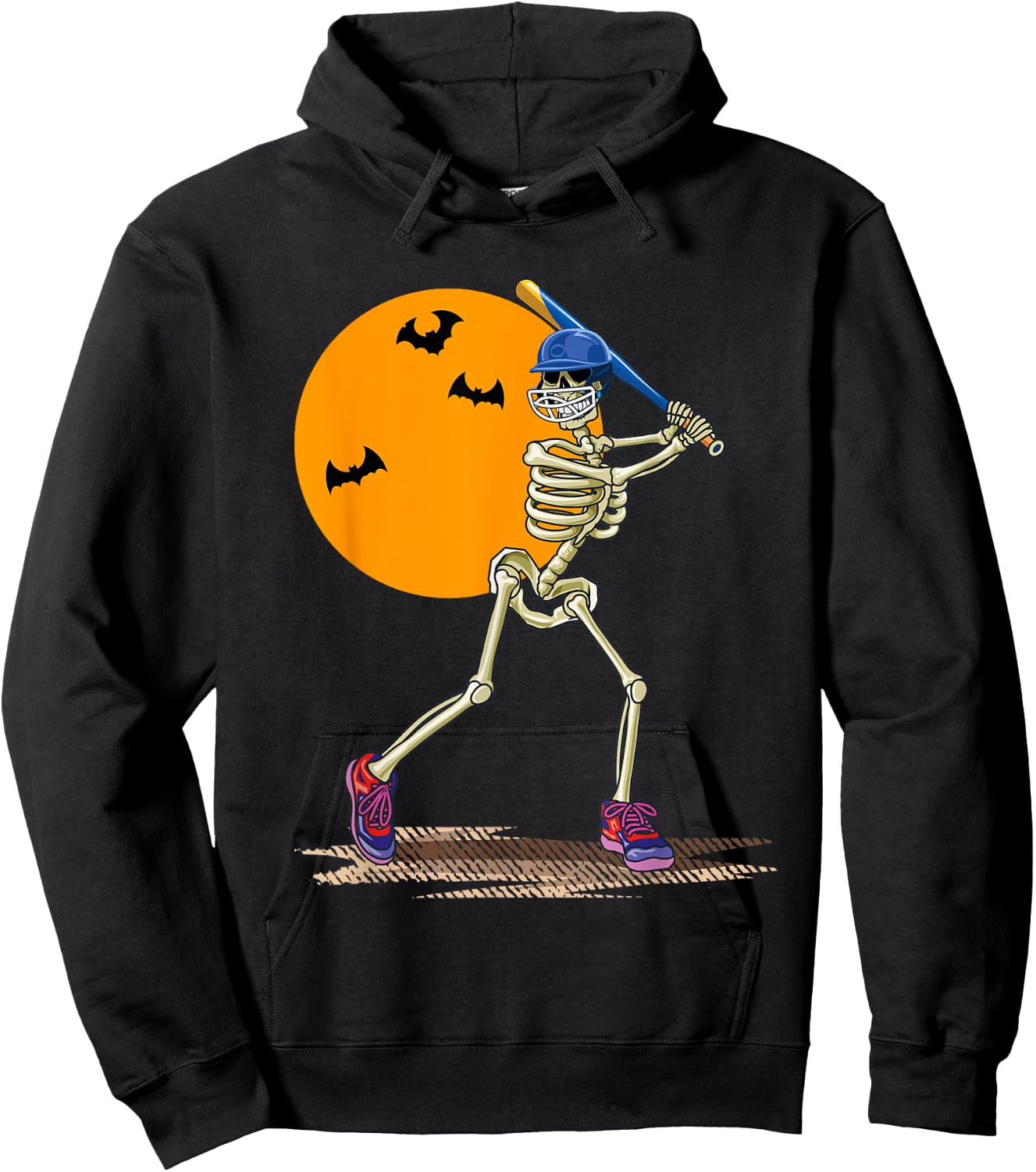 Baseball Skeleton Halloween Men Boys Baseball Halloween Hoodie - Hoodie | Black