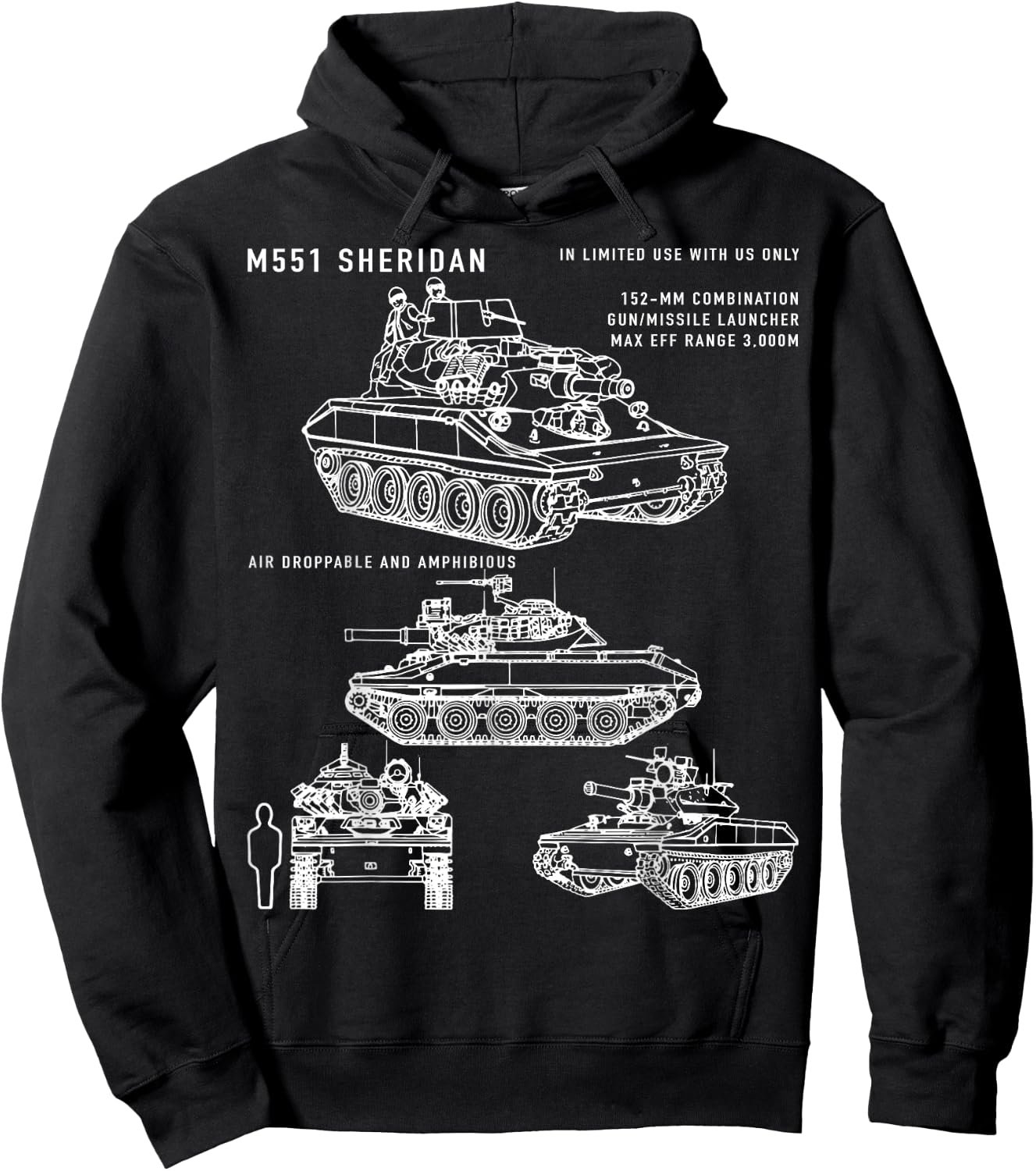M551 Sheridan Airborne Tank Blueprint Identification Hoodie - Hoodie | Black